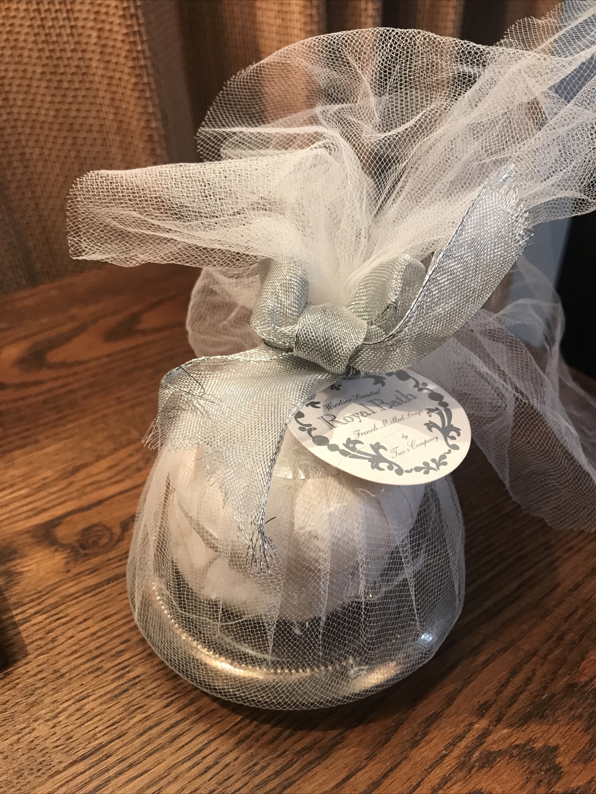 Two’s Company ROYAL BATH French Milled Soaps, Lot of 2 with Silver Rim Tray
