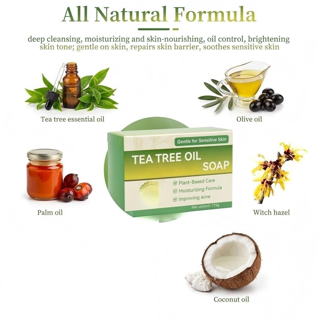 2 Pack Tea Tree Soap, Antifungal Soap, Tea Tree Oil Soap for Men & Women, Relief