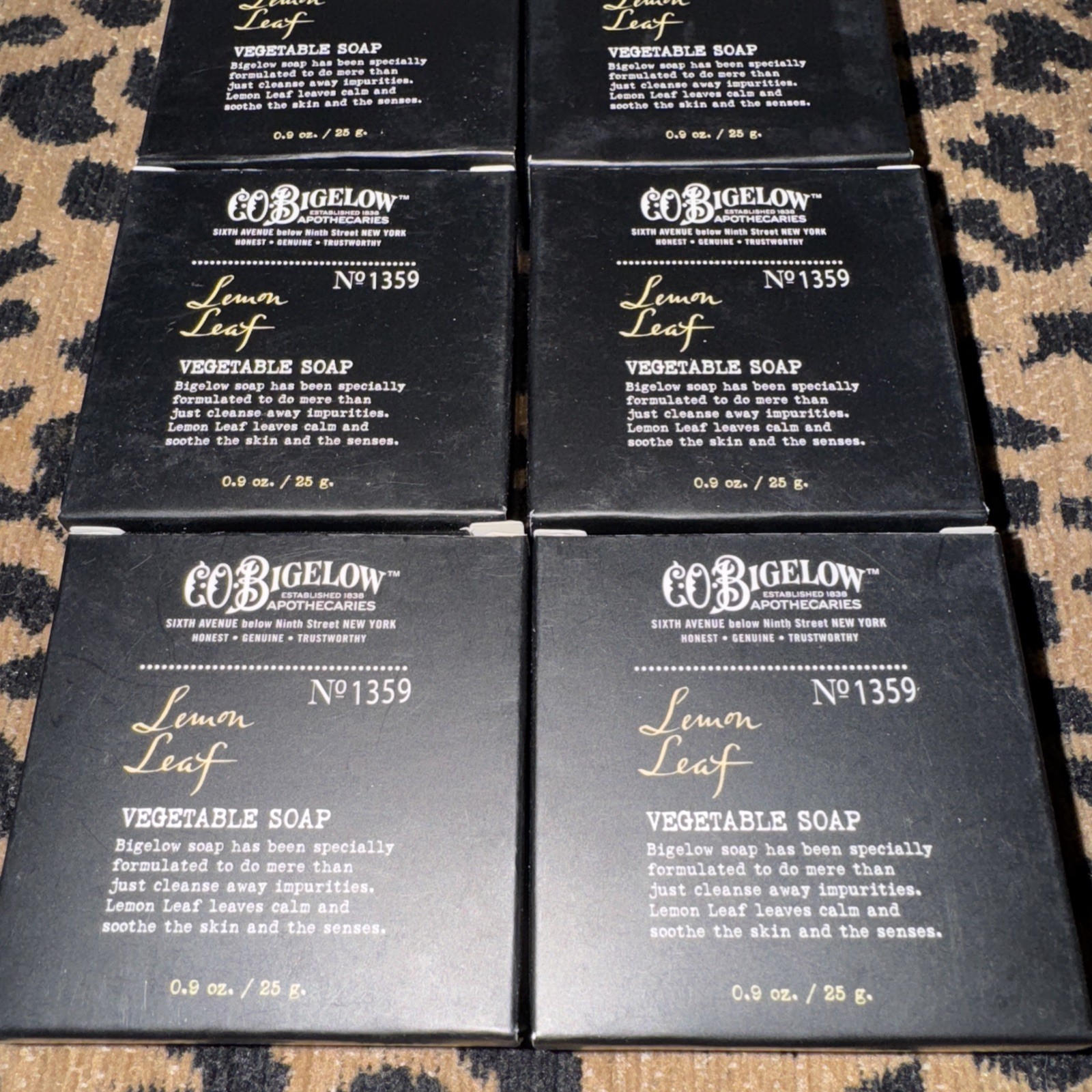6 C.O. Bigelow LEMON LEAF Vegetable Soap .09 Oz Sealed. From Dream Hotels