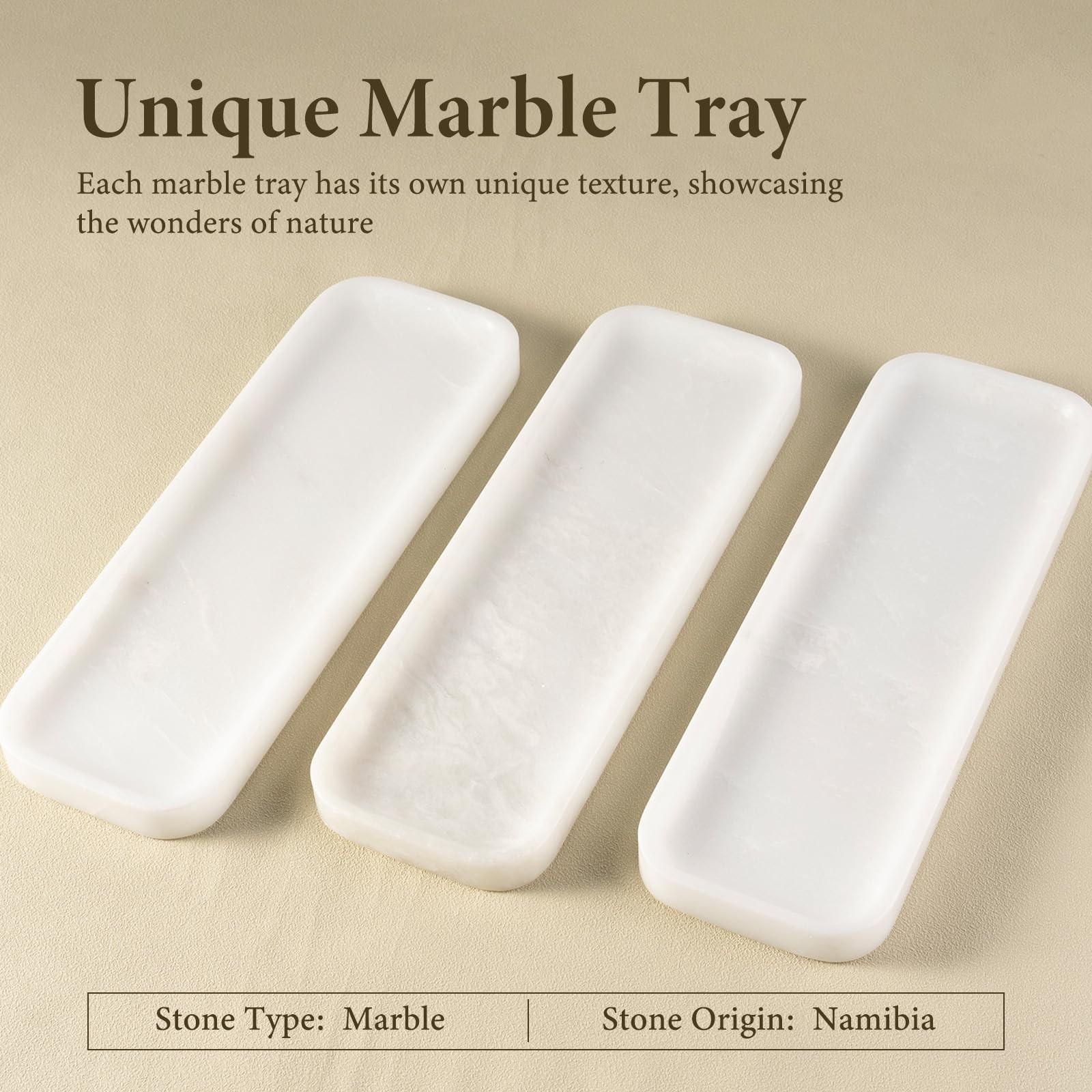 Koville Marble Tray, 12″x4″ Marble Vanity Tray for Bathroom Kitchen Counterto…