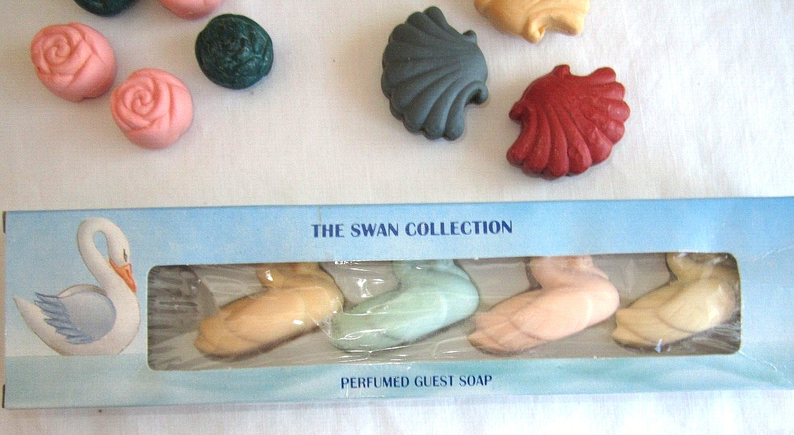 Vintage perfumed guest soaps multi colors set of 19 Swans Shells Floral Roses