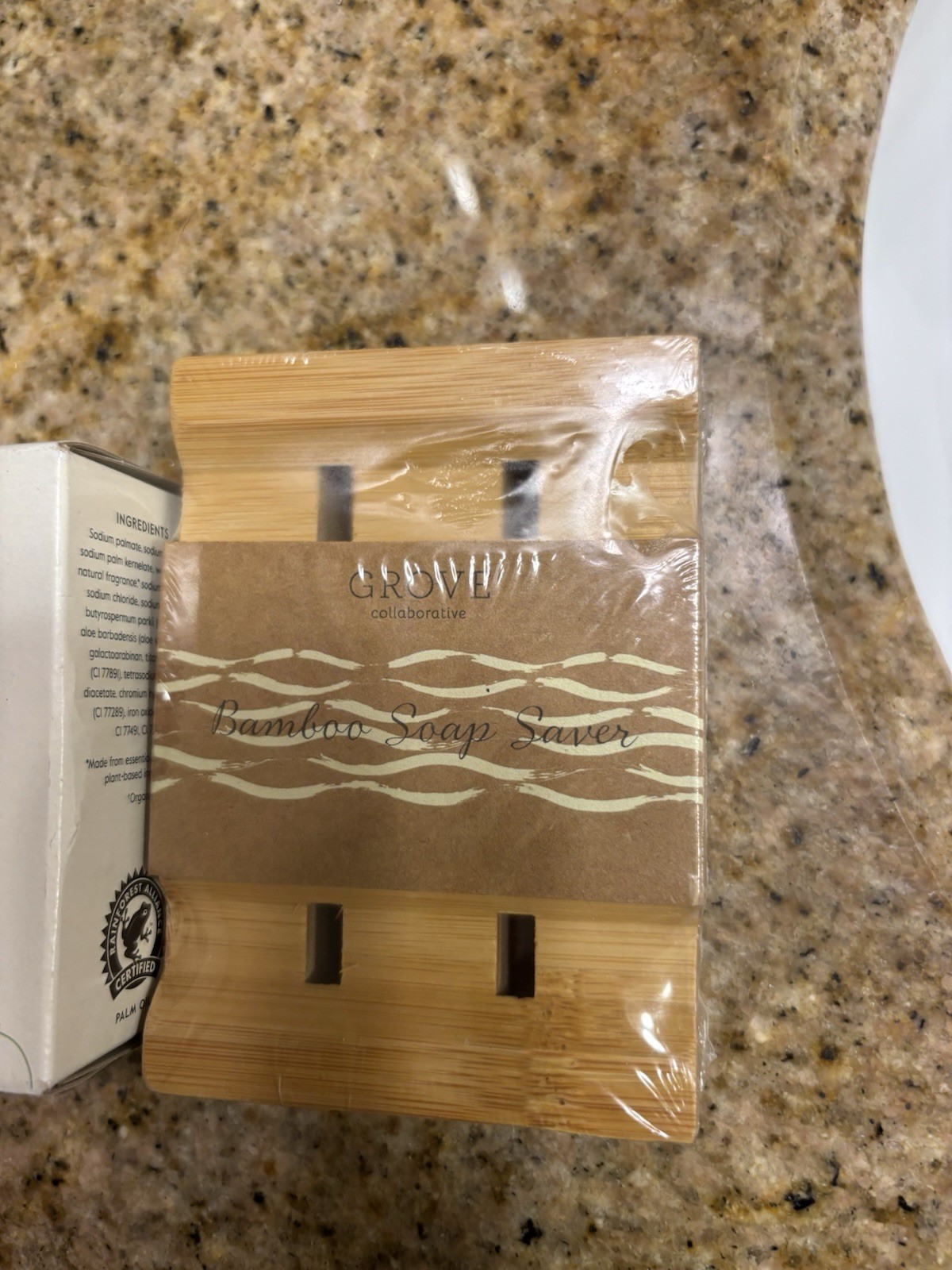 Bamboo Soap Saver & Ginger & Lime Soap By Grove, NEW