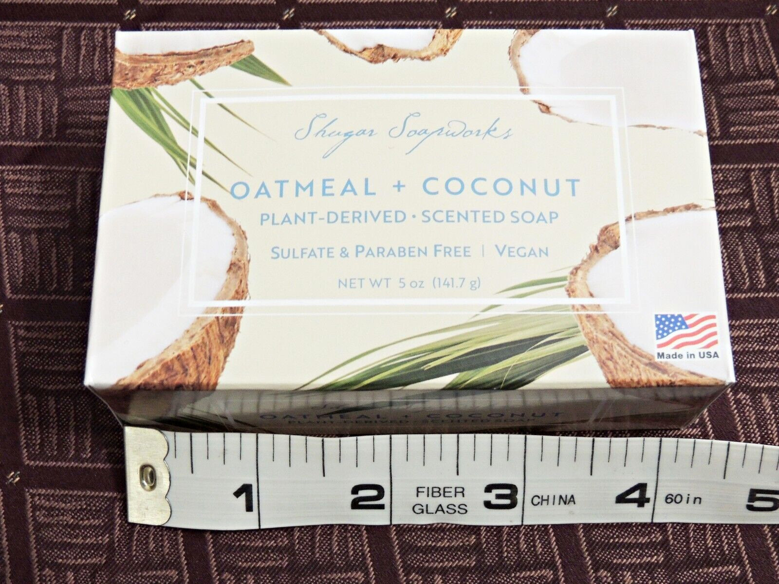 SHUGAR SOAPWORKS Oatmeal + Coconut Plant Based Bar Soap Vegan Long Lasting 5oz