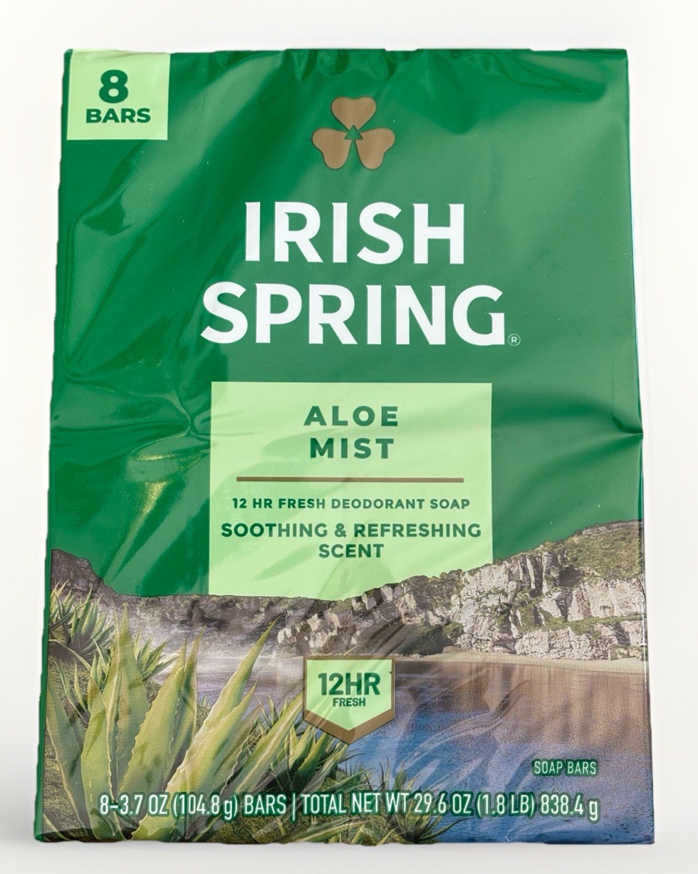 8 Pack Irish Spring Aloe Mist Bar Soap Deodorant Soap 12 Hour Fresh 3.7 oz Bars