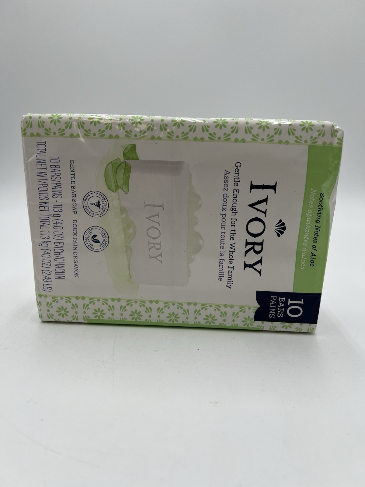 Ivory Gentle Bar Soap Aloe Soothing Plant-Based Multipack 10 Bars
