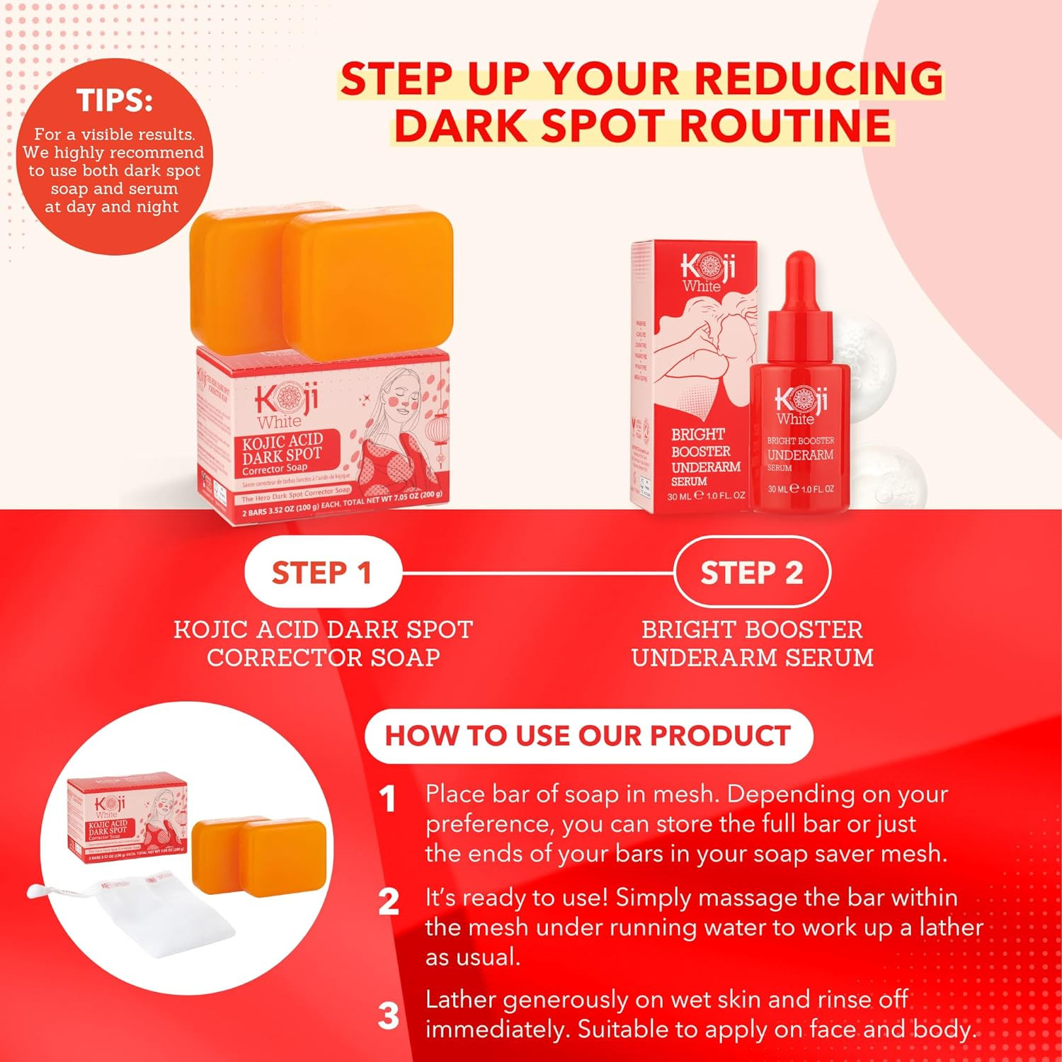 Koji White Kojic Acid Dark Spot Corrector Soap – Kojic Acid Soap with Vitamin C,