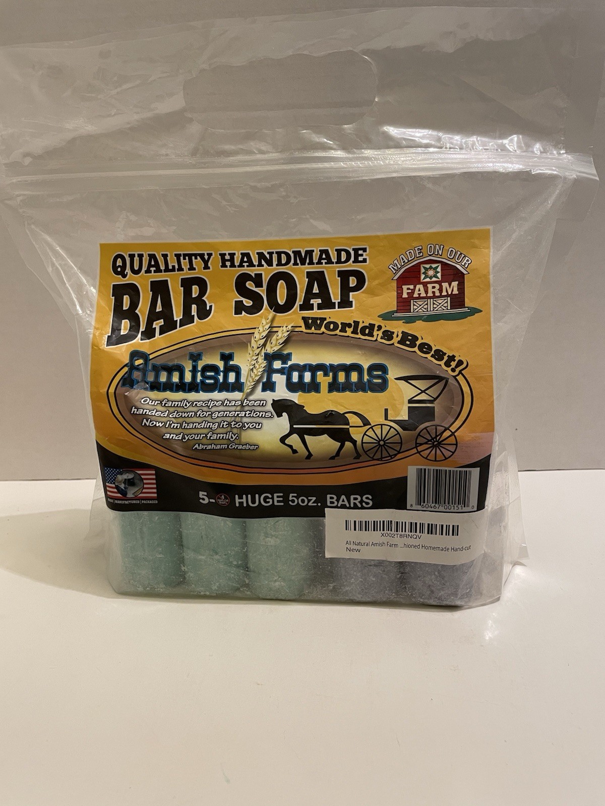 Amish Farms Soap Bar with All Natural Bentonite Clay | Made in USA Vegan. 5 Bars