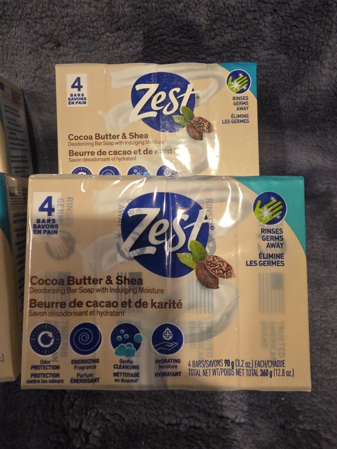 Lot Of 4 Zest Cocoa Butter & Shea Bar Soap, for All Skin Types, 3.2oz, 4 Bars