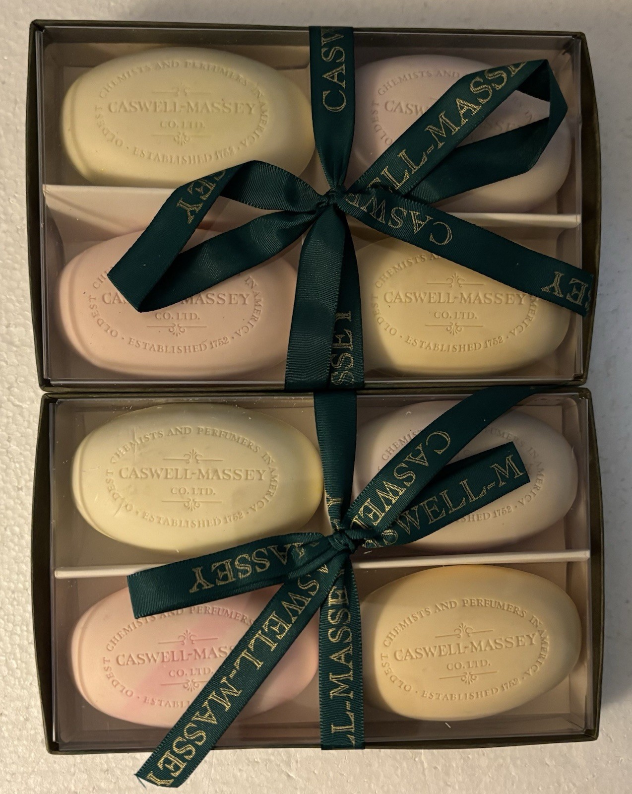 Lot of (8) 3.25 oz Caswell-Massey Spring Bouquet Soaps in 2 Four-Pack Gift Boxes