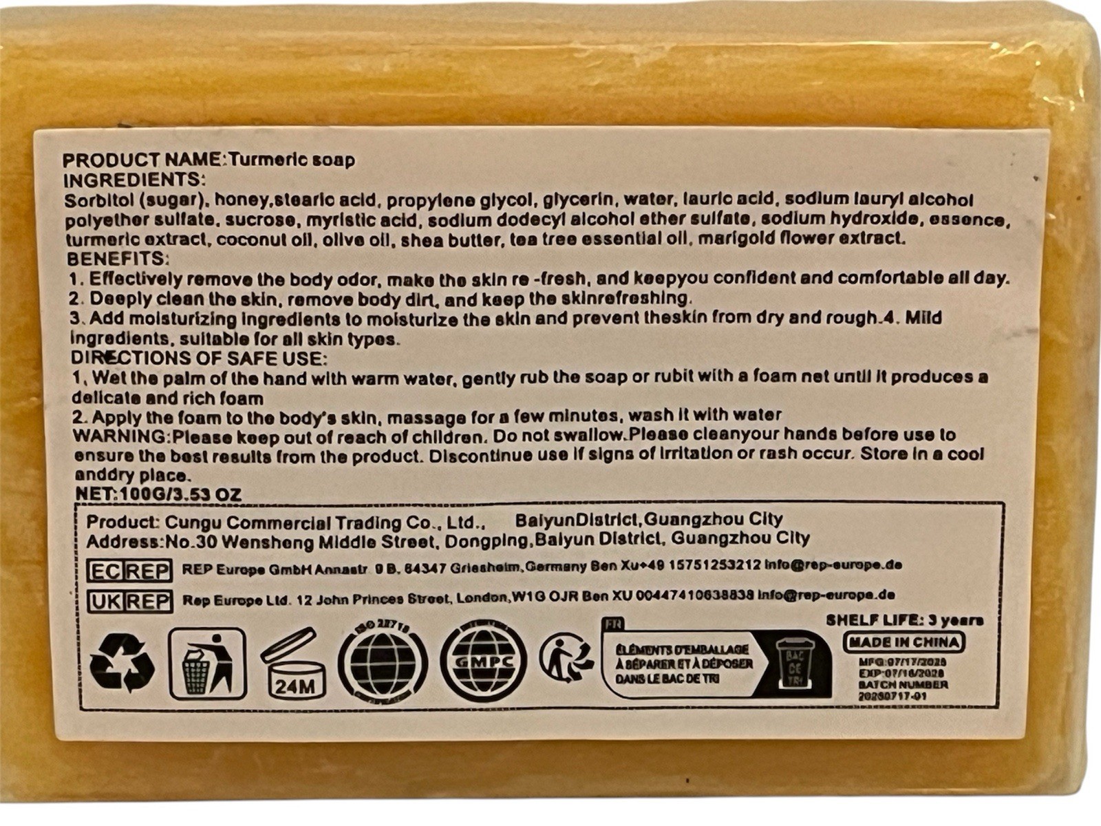 TUMERIC & KOJIC Brightening Soap Fade Hyperpigmentation & Dark Spots 3.53 oz