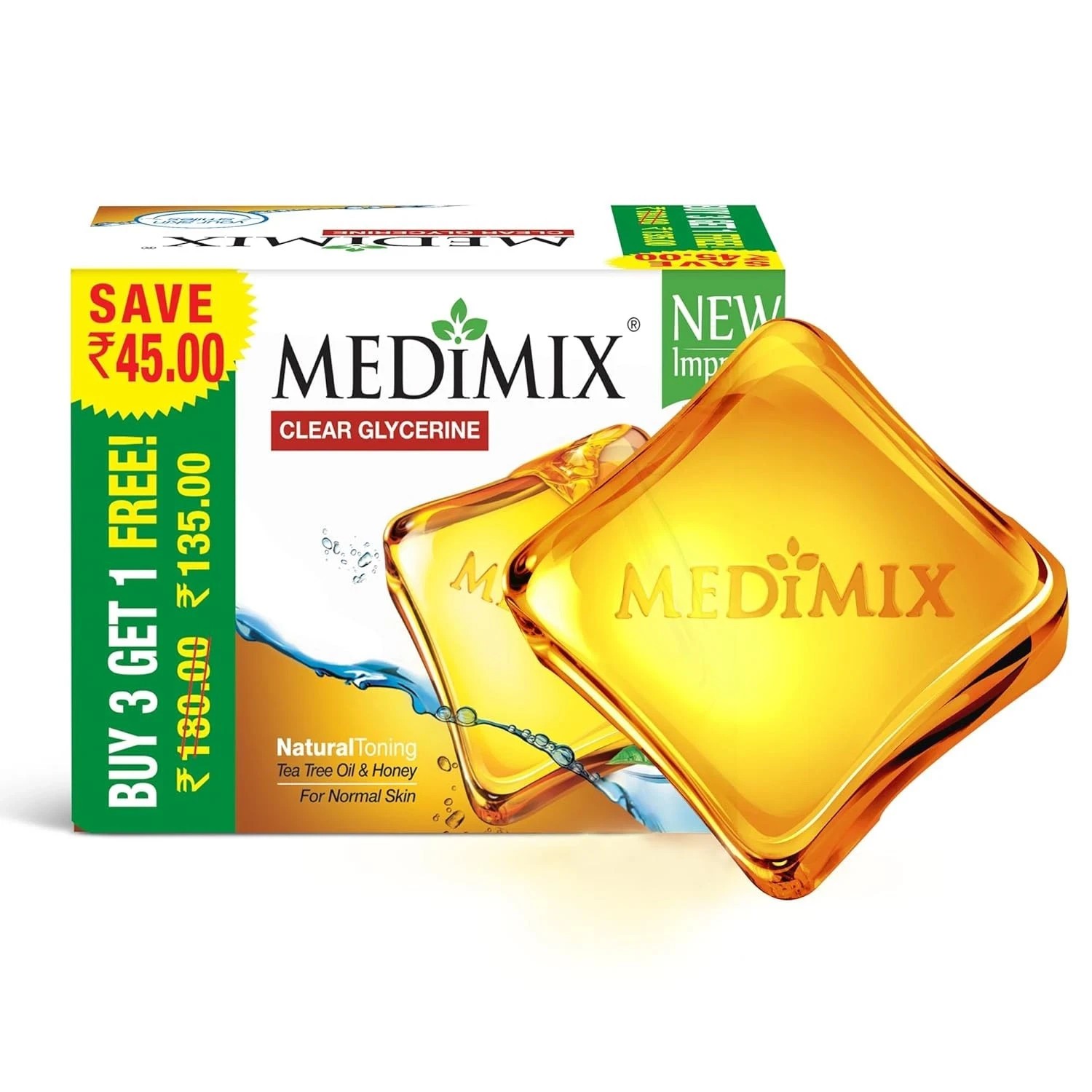 Medimix Clear Glycerine Natural Toning Bathing Bar Soap Pack of 4x100g Each Pack
