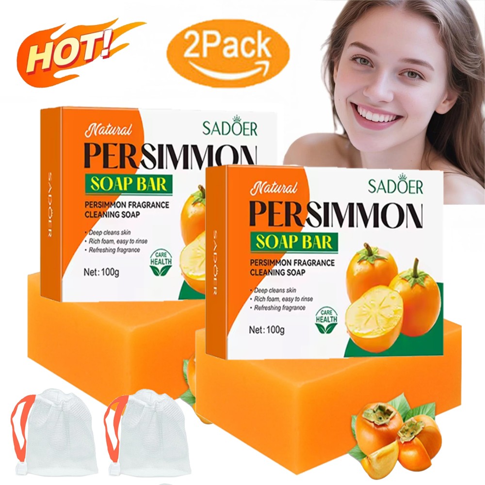 2PCS Natural Persimmon Soap Bar Body Odor Control Deodorant Soap for Men & Women