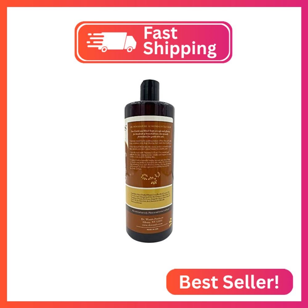 Dr. Woods Pure Almond Oil Liquid Castile Soap – Natural Cleanser for Face, Hands