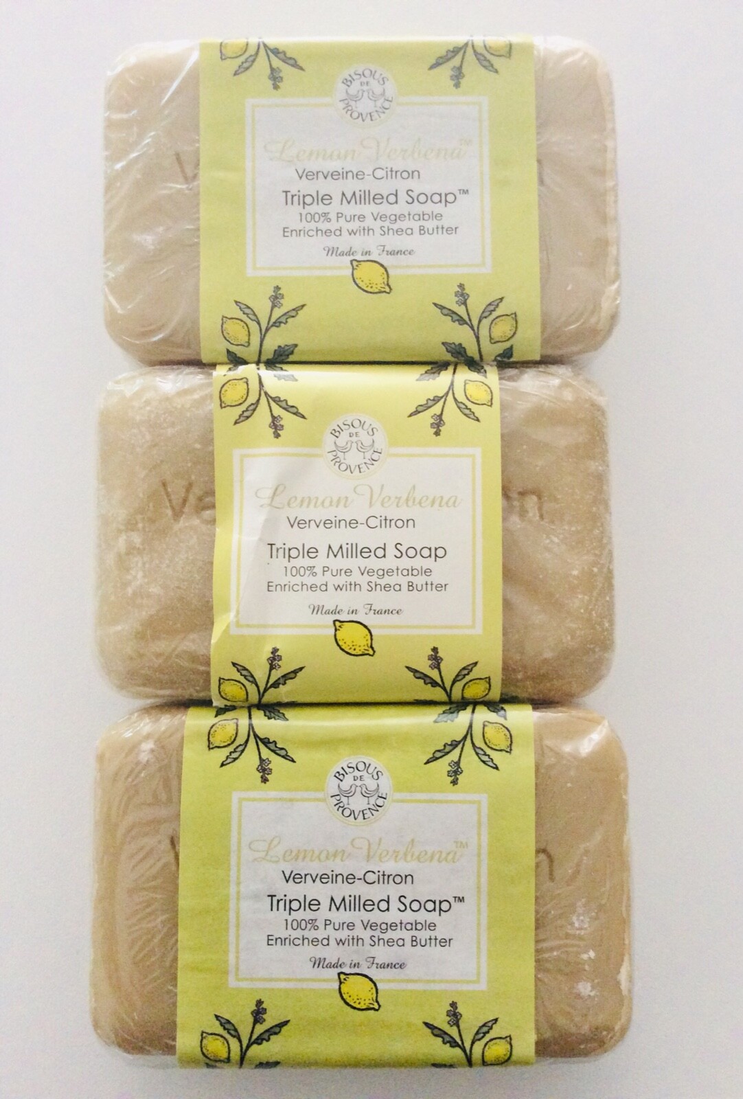 Set of 3 Bisous De Provence Lemon Verbena Triple Milled Soap – with Shea Butter