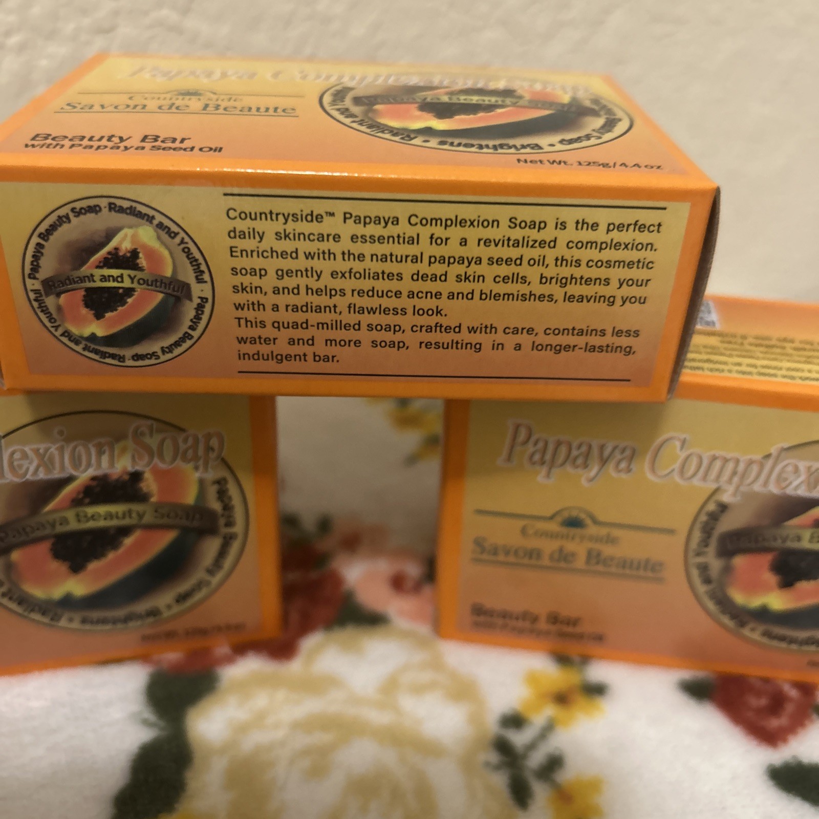 CountrySide Papaya Beauty Bar Soap with Papaya Seed Oil 125g Body Face Hands