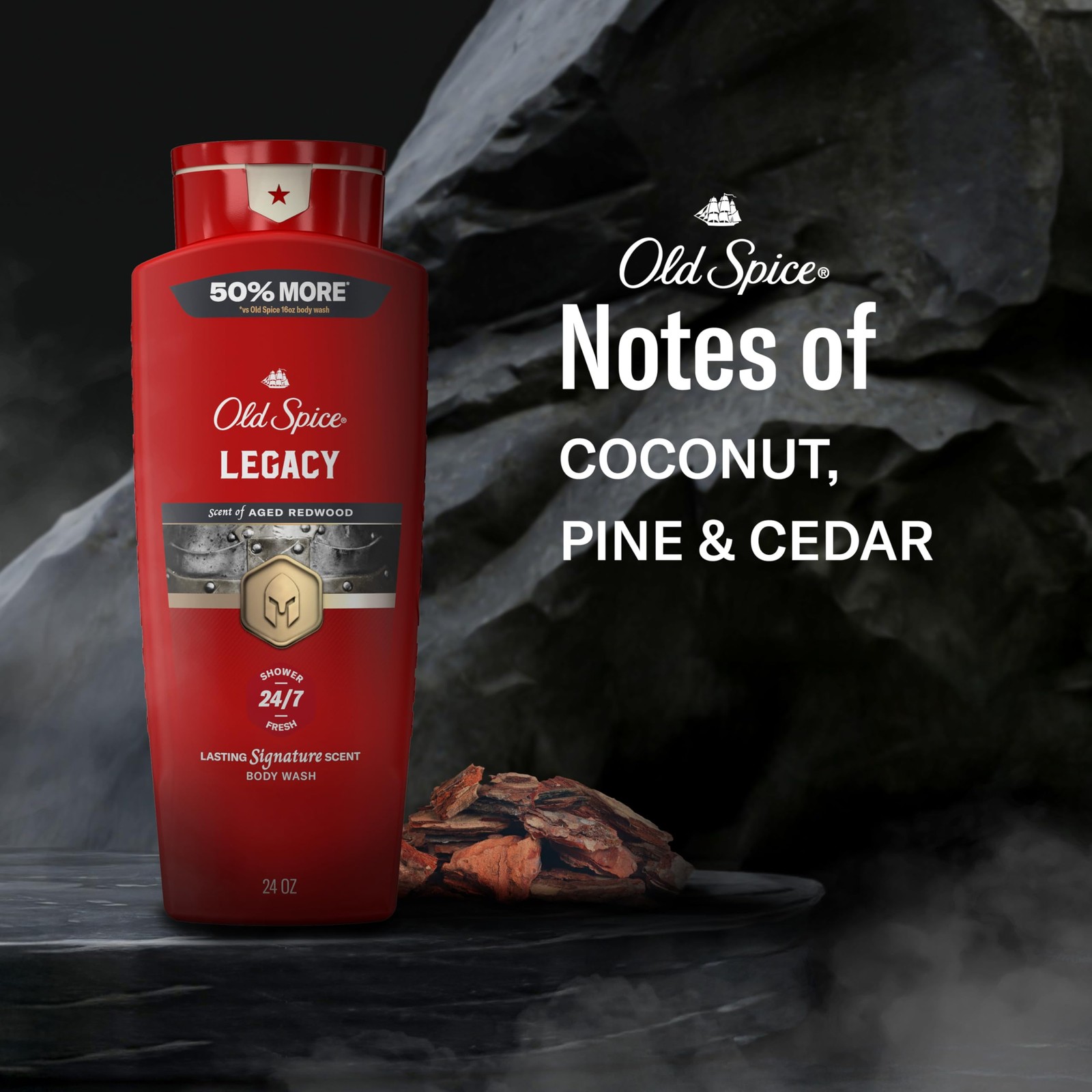 Old Spice Body Wash for Men, 24/7 Shower Fresh & 24 Ounce (Pack of 1), Red