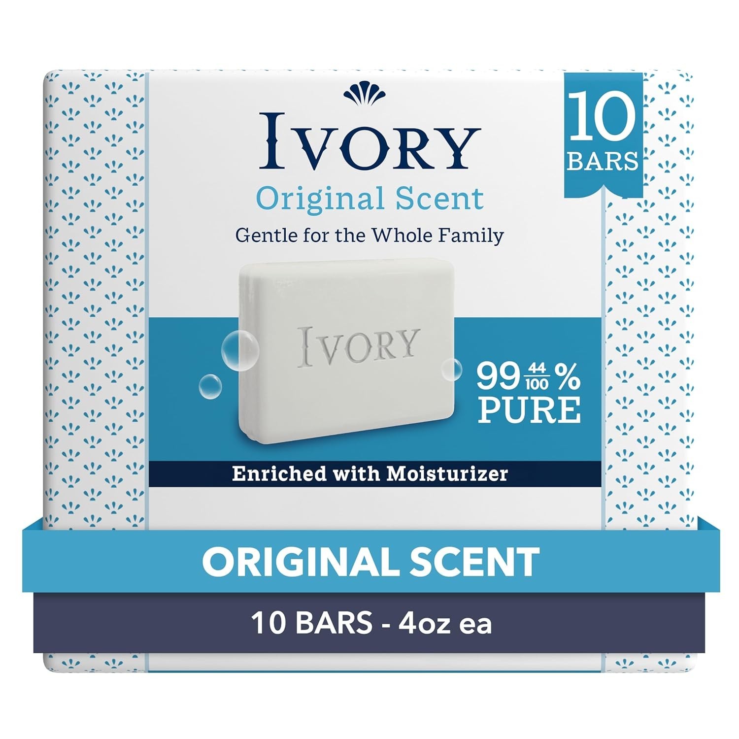 Ivory Gentle Bath Bar Soap 4 oz 10 Count 99.44% Pure Family Pack