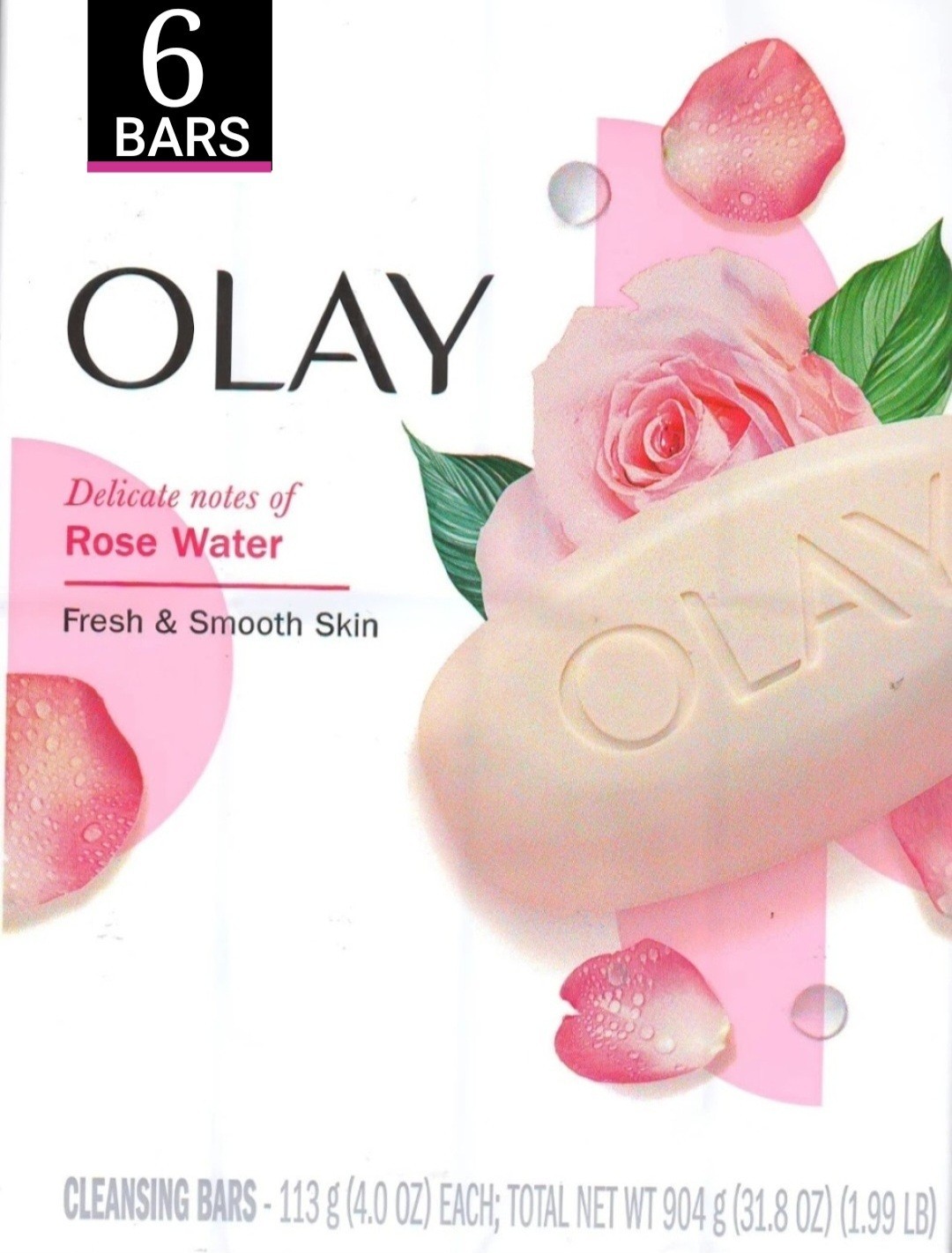 NEW! OLAY (6-BARS) 4 Oz. (113 g) 🥀🫧 ●ROSE WATER● Ultra Fresh Cleansing Bars.