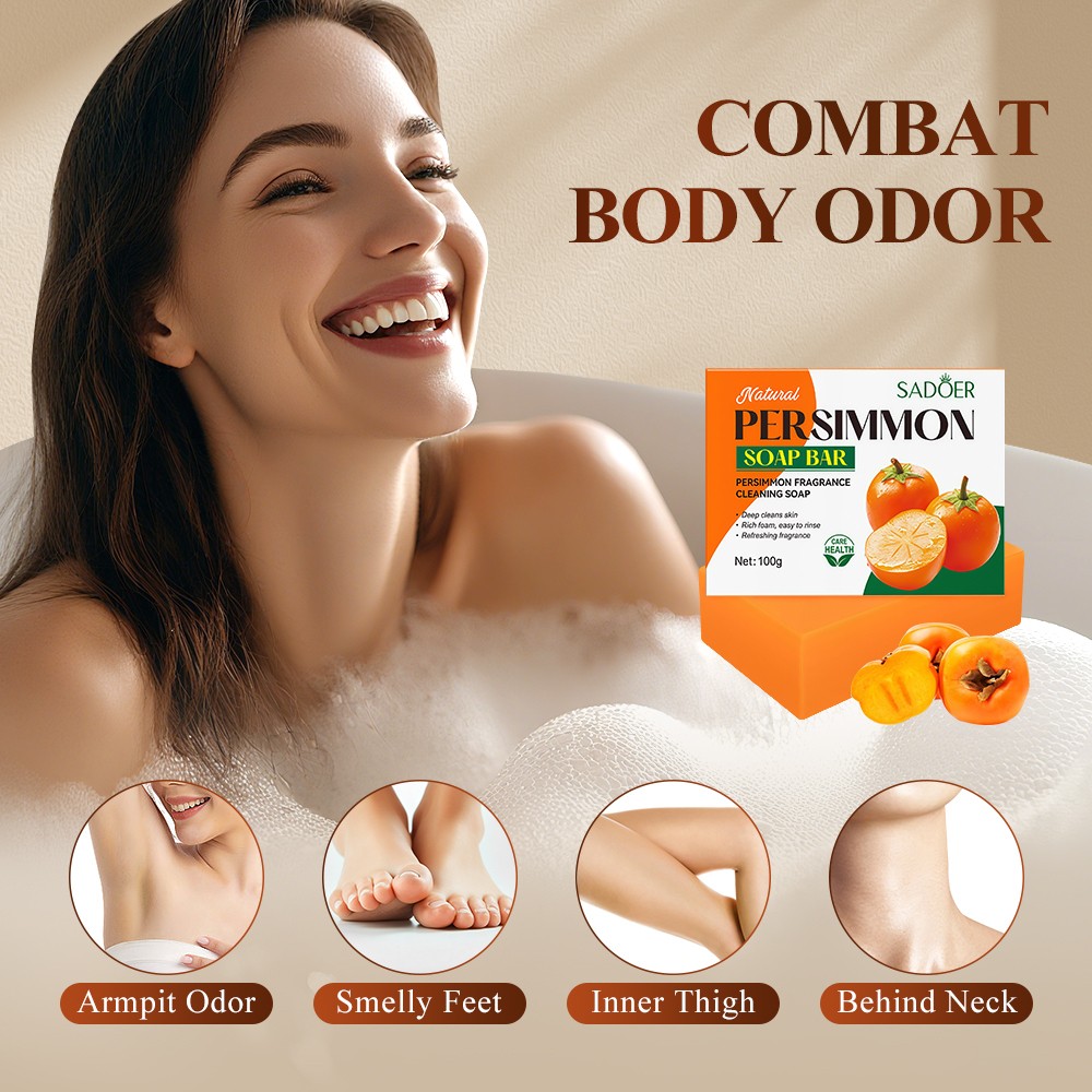 2 PCS Natural Persimmon Soap Bar for Body Odor Control, Organic Body Wash Soap