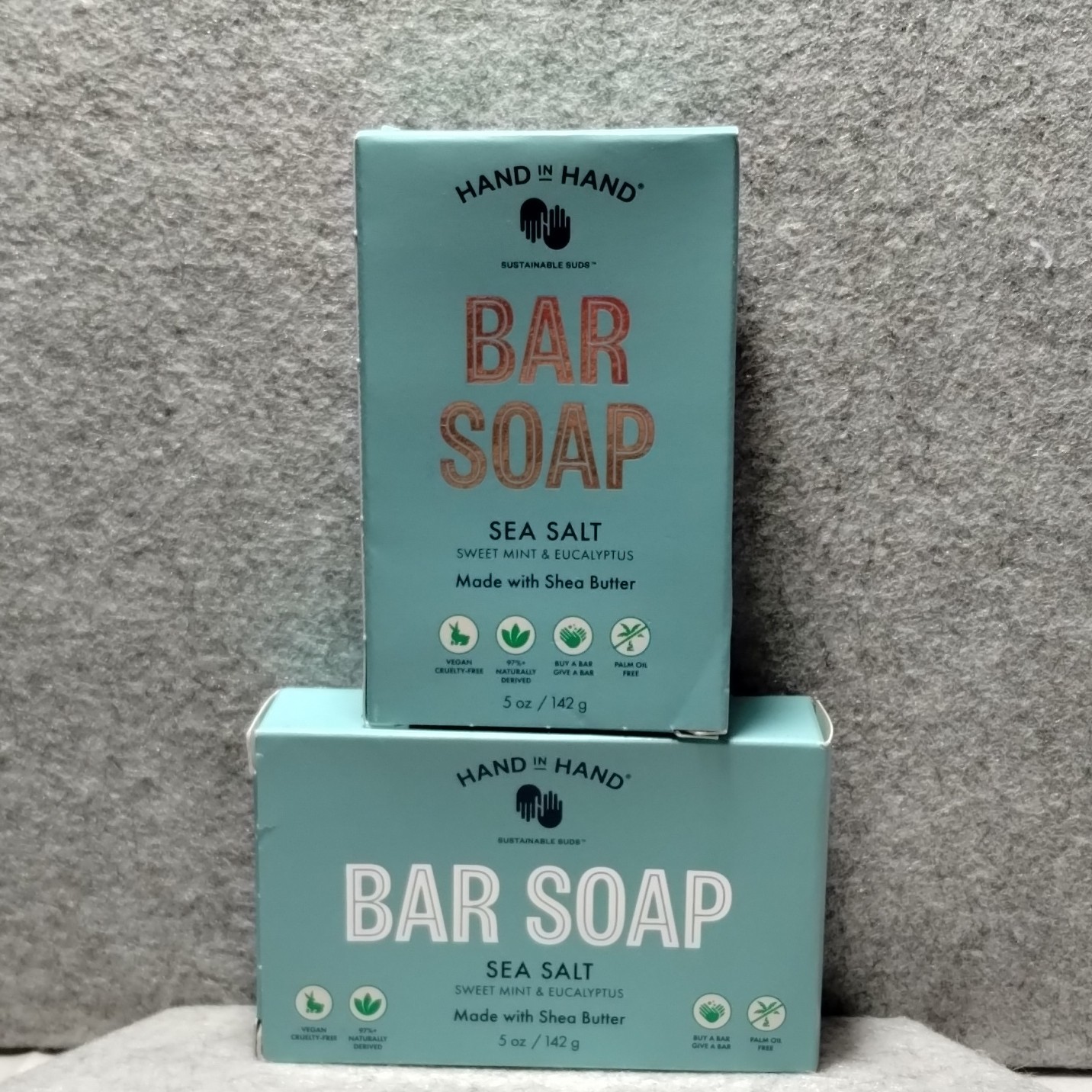 Hand in Hand Bar Soap Sea Salt Sweet Mint Eucalyptus Shea Butter Vegan 5 oz (x2)