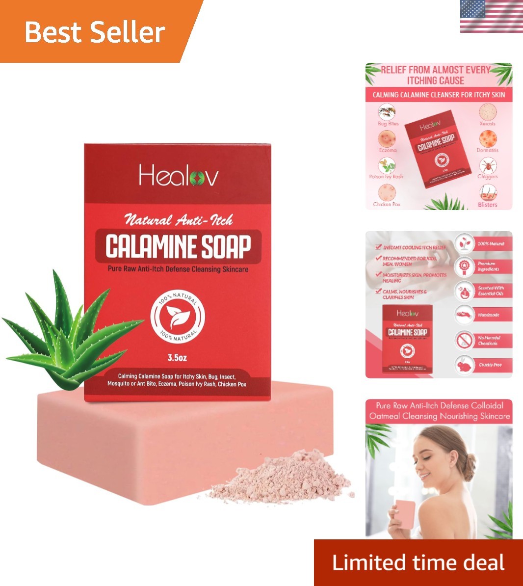 Gentle Calamine Soap Bar – Natural Itch Relief for All Skin Types, 3.5 Oz