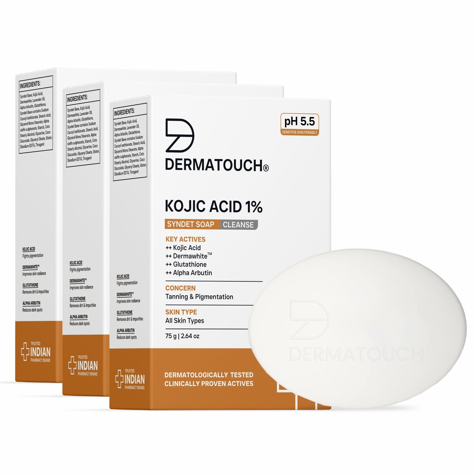 DERMATOUCH Kojic Acid Soap | Glutathione | 75g x3