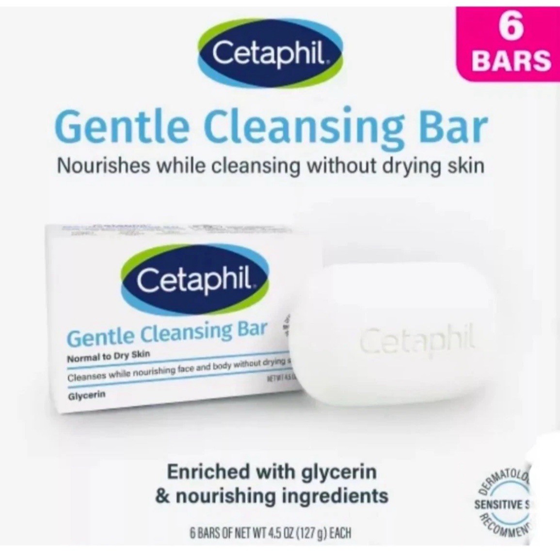 Cetaphil Gentle Cleansing Bar, Nourishes While Cleansing 4.5oz (127g) 6-pack
