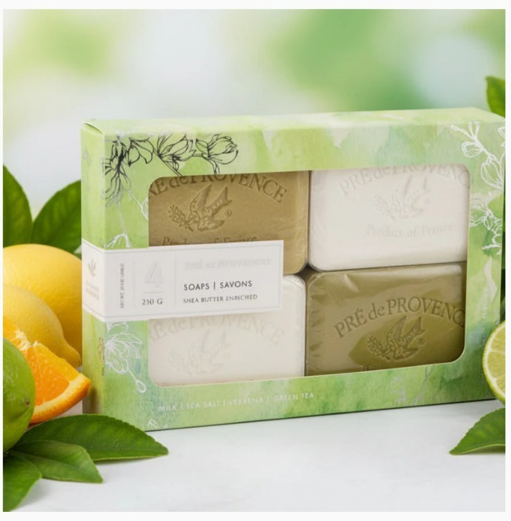 Pré de Provence, Gift Set of 4 French Bath Bar Soaps, Fresh & Citrus Scents