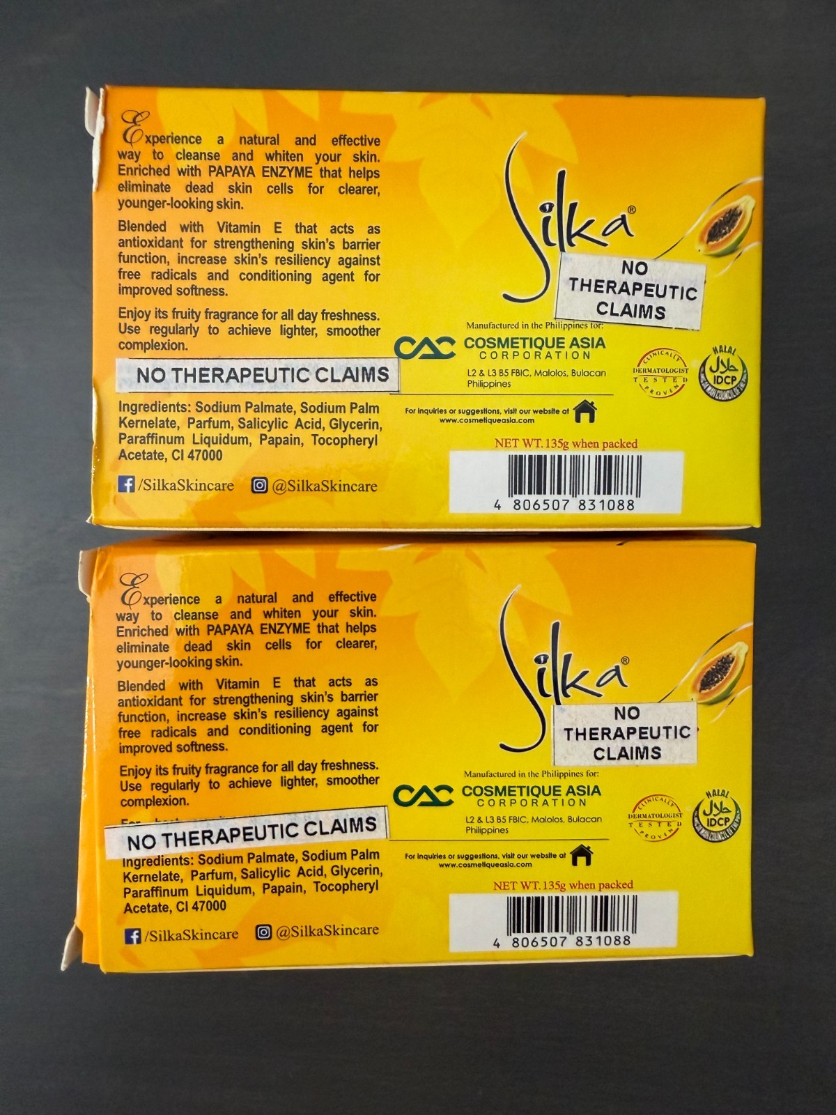 SILKA Papaya Whitening Soap with VitaRich Actives 135g (LOT OF 2) FREE SHIPPING