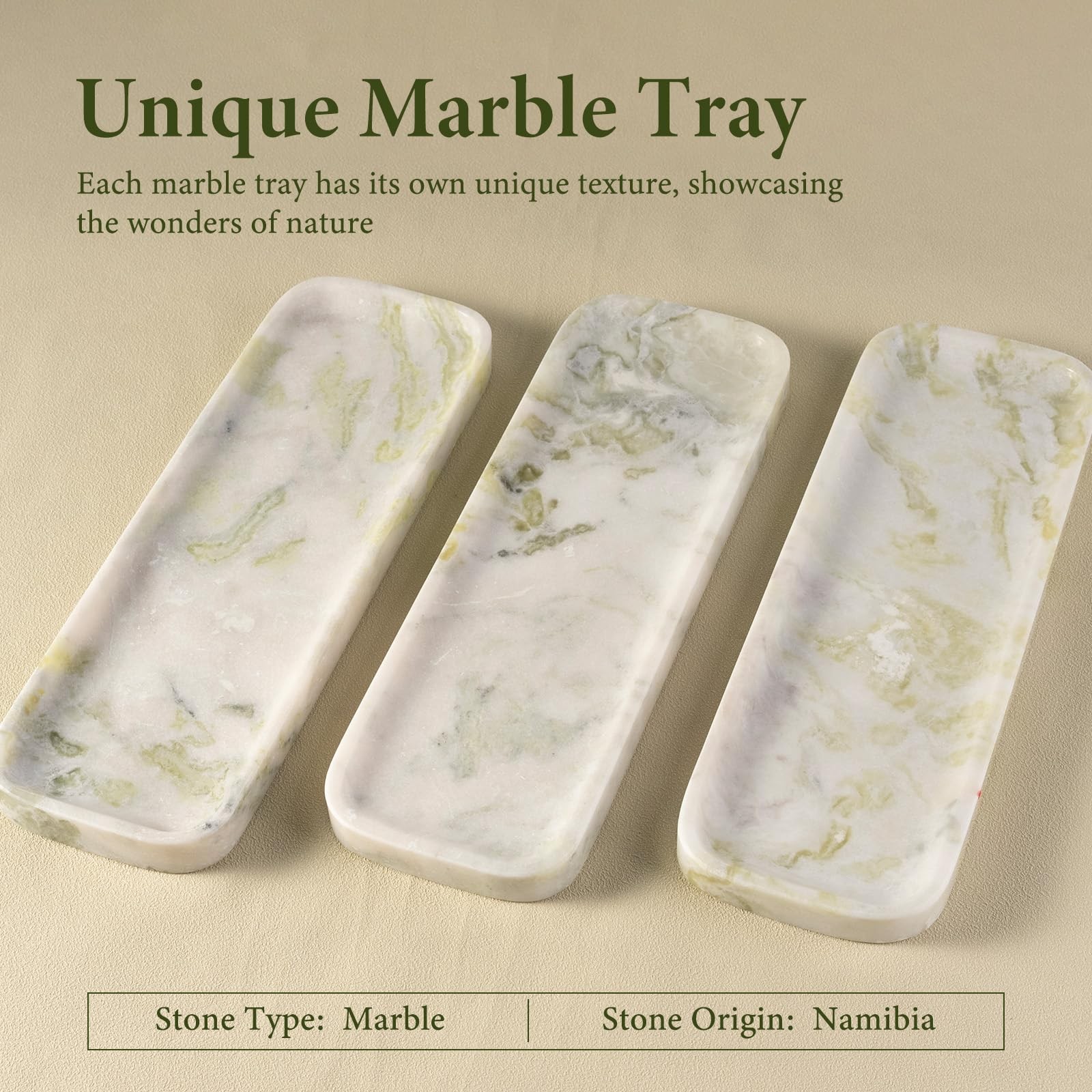 Koville Marble Tray, 12″x4″ Marble Vanity Tray for Bathroom Kitchen Countertop S