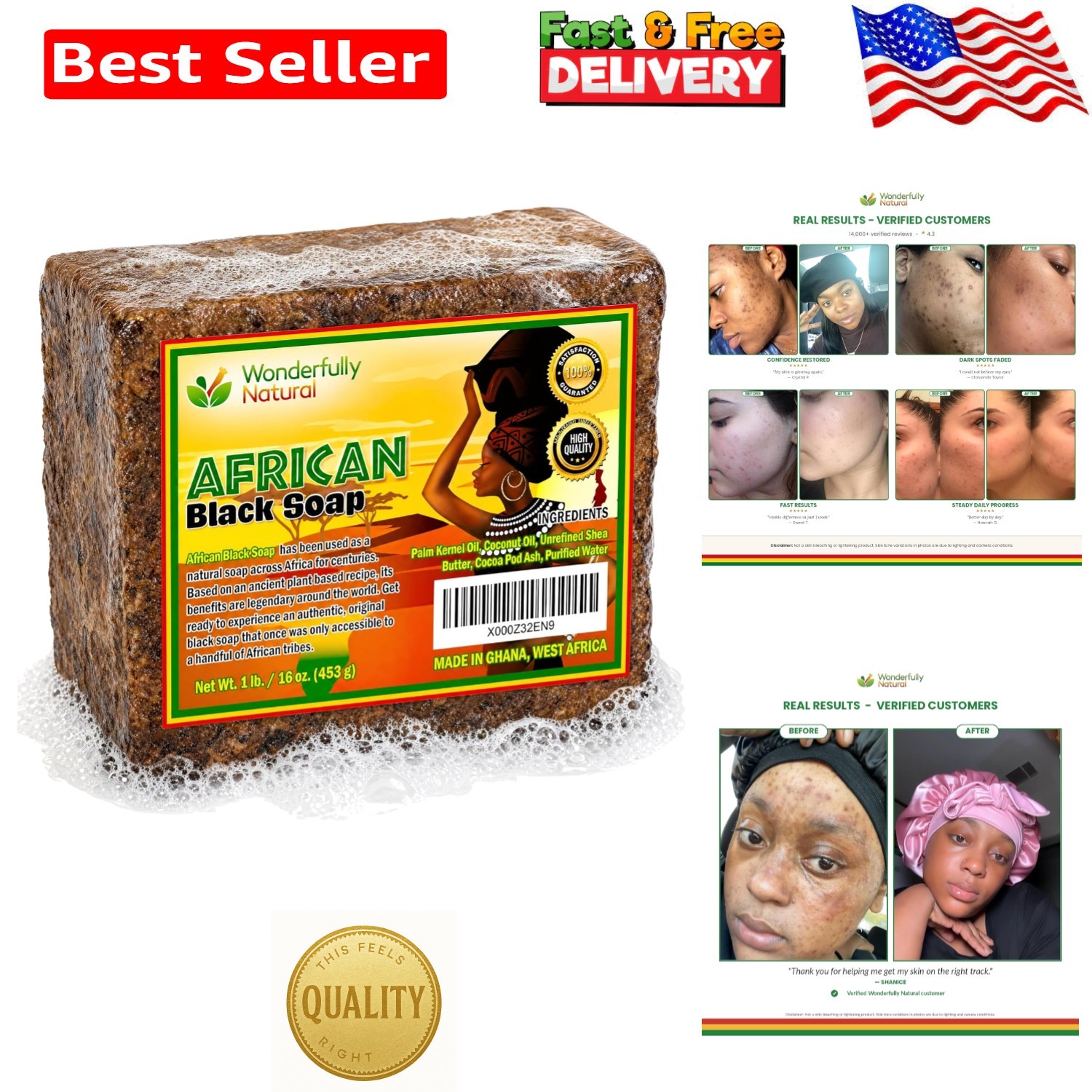 Organic African Black Soap Bar for Acne & Dark Spots – 16 oz | & Natural