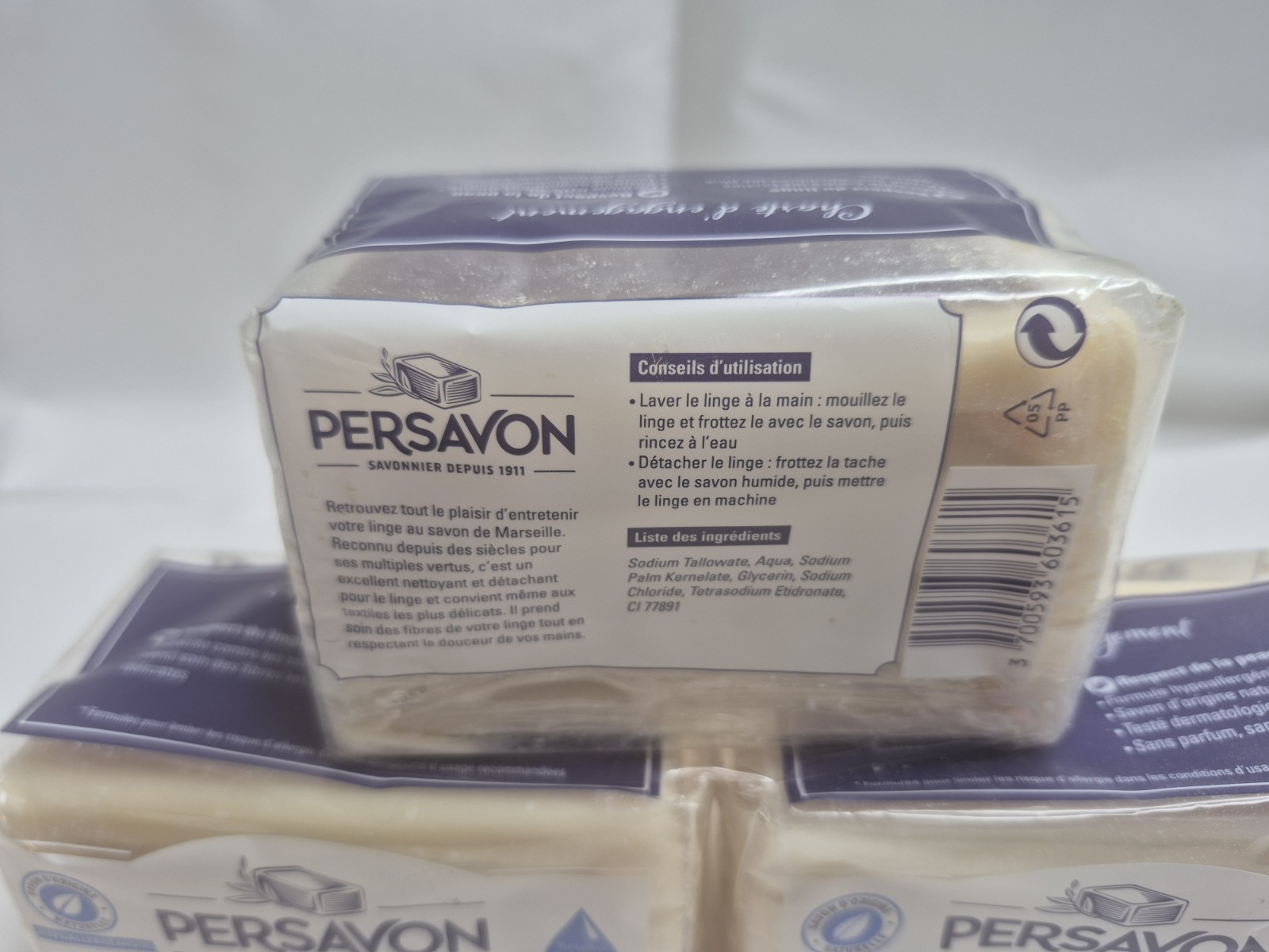 Persavon Savon De Marseille Extra Doux French Soap Bars Hypoallergenic -Lot Of 3