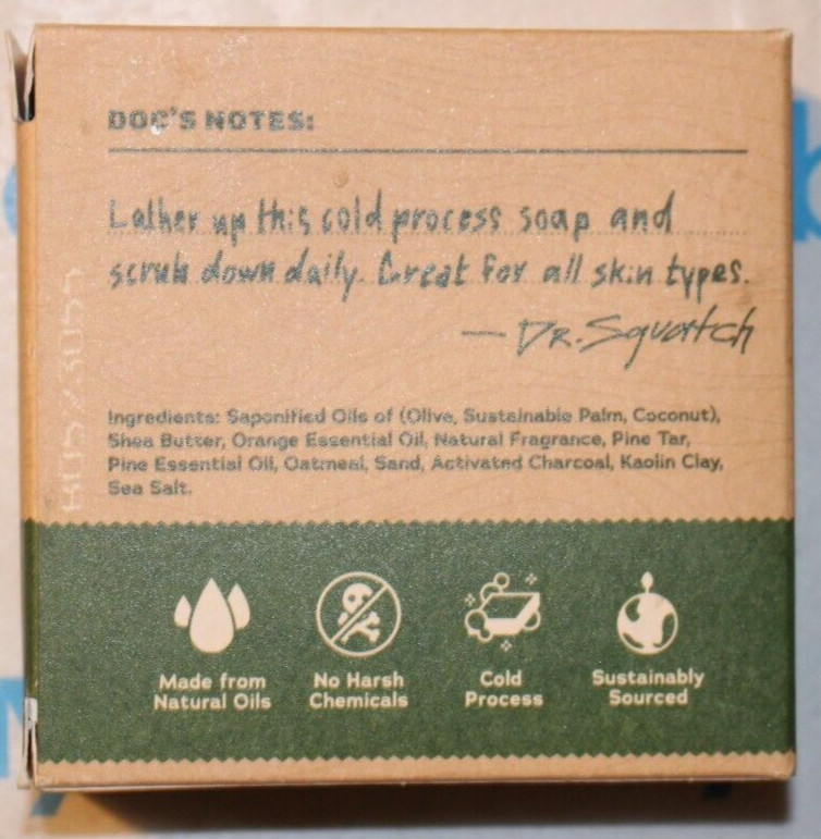 Dr. Squatch Men’s Natural Soap Pine Tar Heavy Grit Oatmeal & Sand Bar 5 Oz New