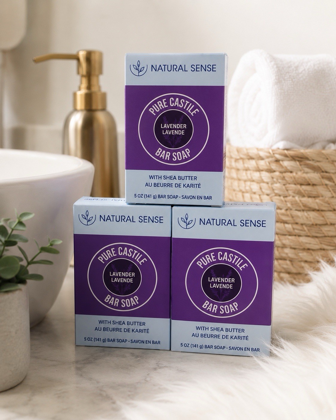 Natural Sense Pure Castile Lavender Bar soap w/Shea Butter 5 oz 3 Pack