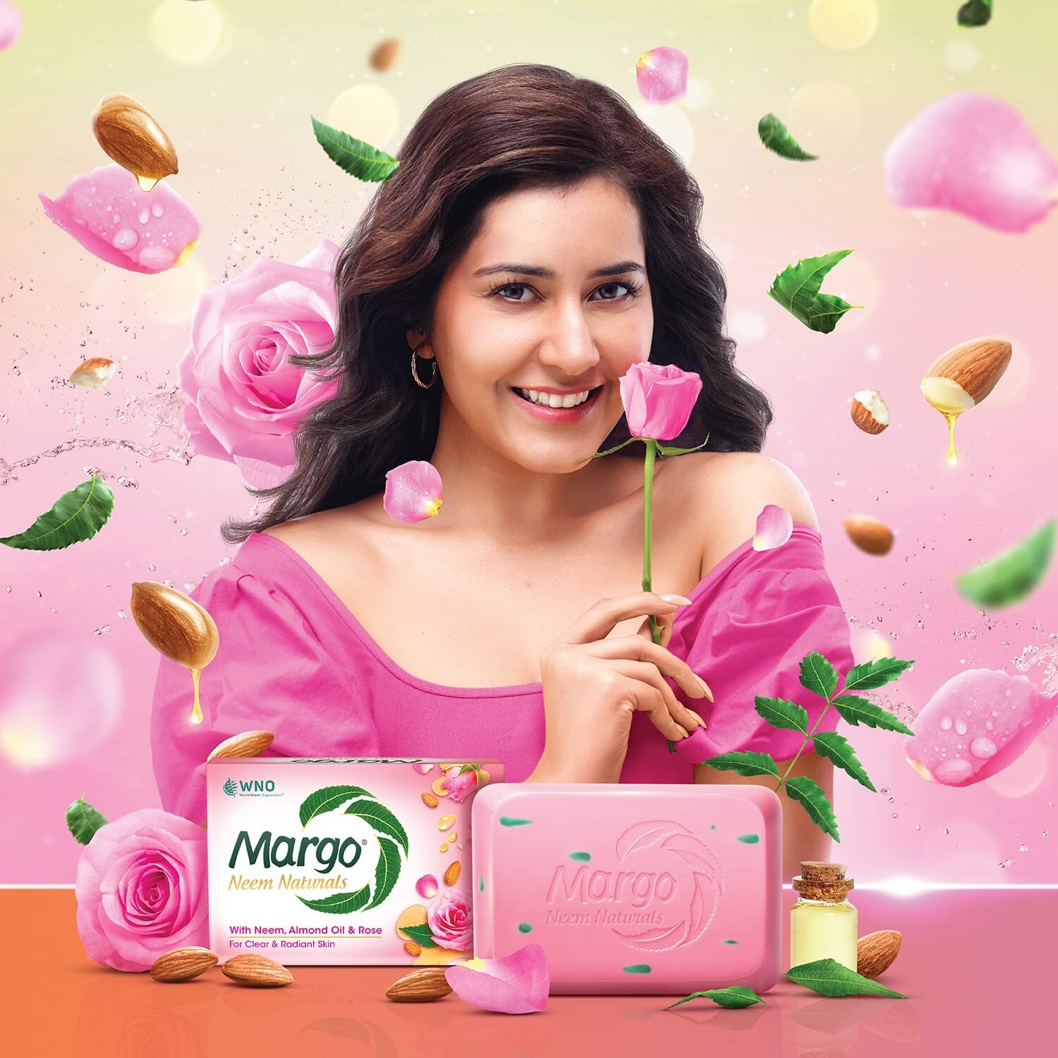 Margo Soap with Neem, Almond Oil & Rose | 500 Gram ( Pack of 5 Soap),