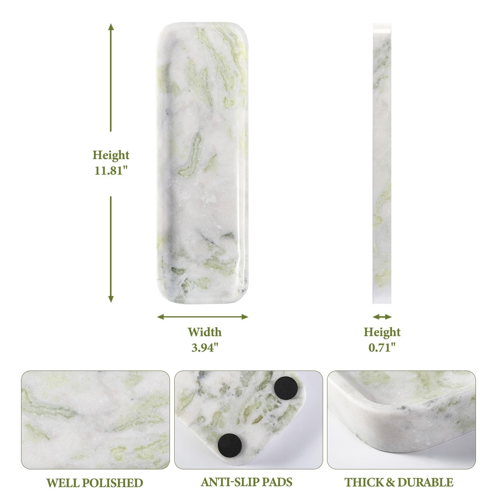 Koville Marble Tray, 12″x4″ Marble Vanity Tray for Bathroom Kitchen Countertop S