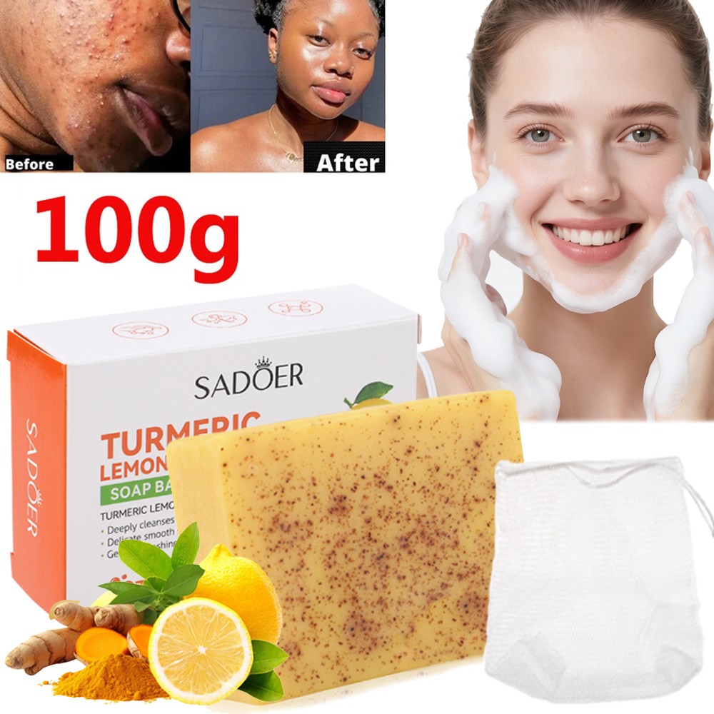 1~5PCS Turmeric Lemon Soap Face & Body Dark Spot Whitening Skin Lightening 100g