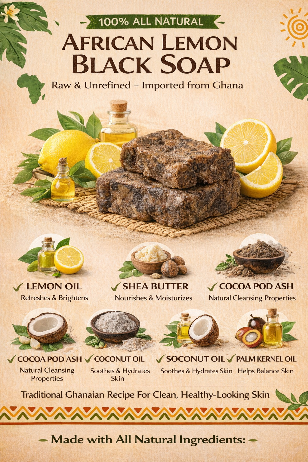 1 lb Raw African Black Soap Organic Bar From Ghana Bulk Face Acne Body Wash