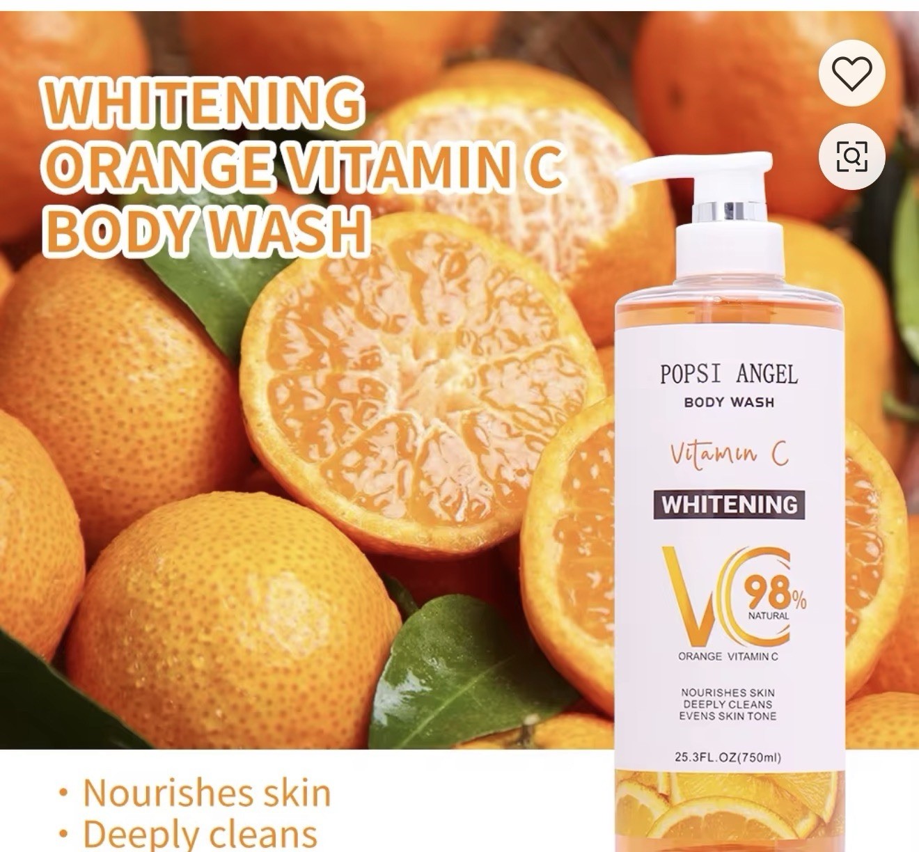POPSI ANGEL Vitamin C Body Wash 750ml | Orange Vitamin C Moisturizing Cleanser