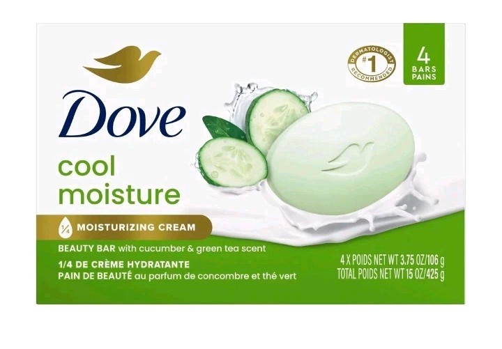 2 Dove Beauty Bar Womens Bath Soap Cool Moisture Cucumber&Green Tea 4 Bars Packs
