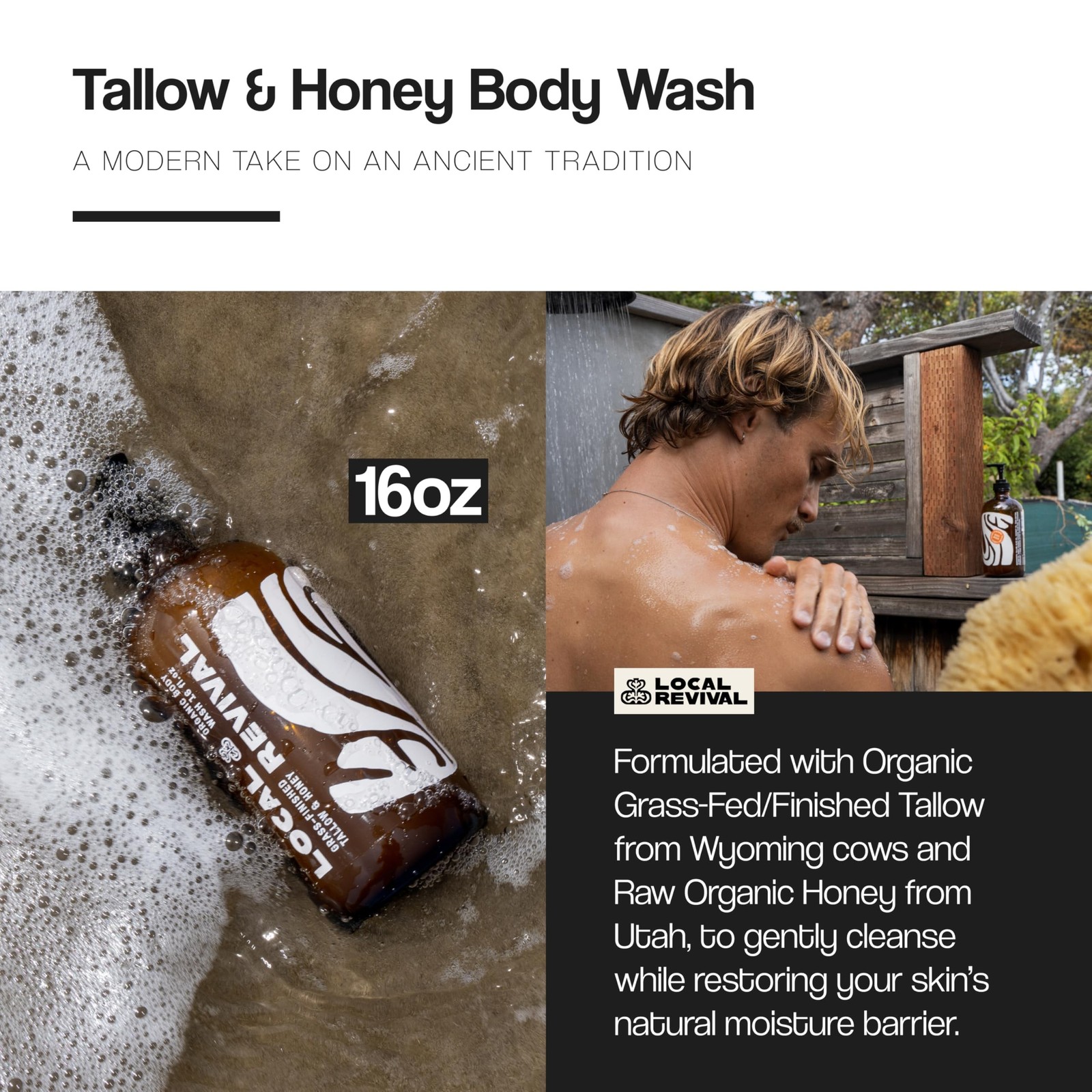 Tallow and Honey Body Wash – Almond Vanilla – Beef Tallow with Honey, Olive O…
