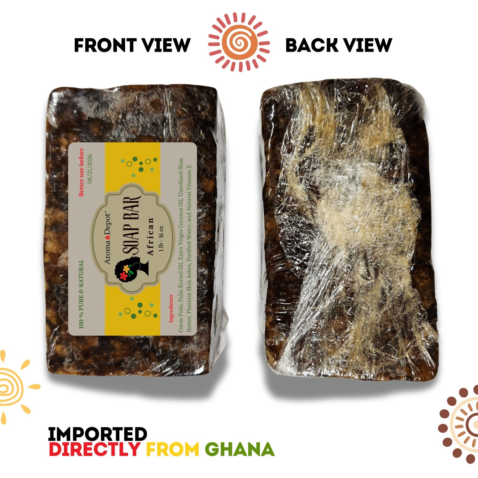 Raw African Black Soap 8 oz. Unrefined Organic Natural Skin Body Hair Face Wash