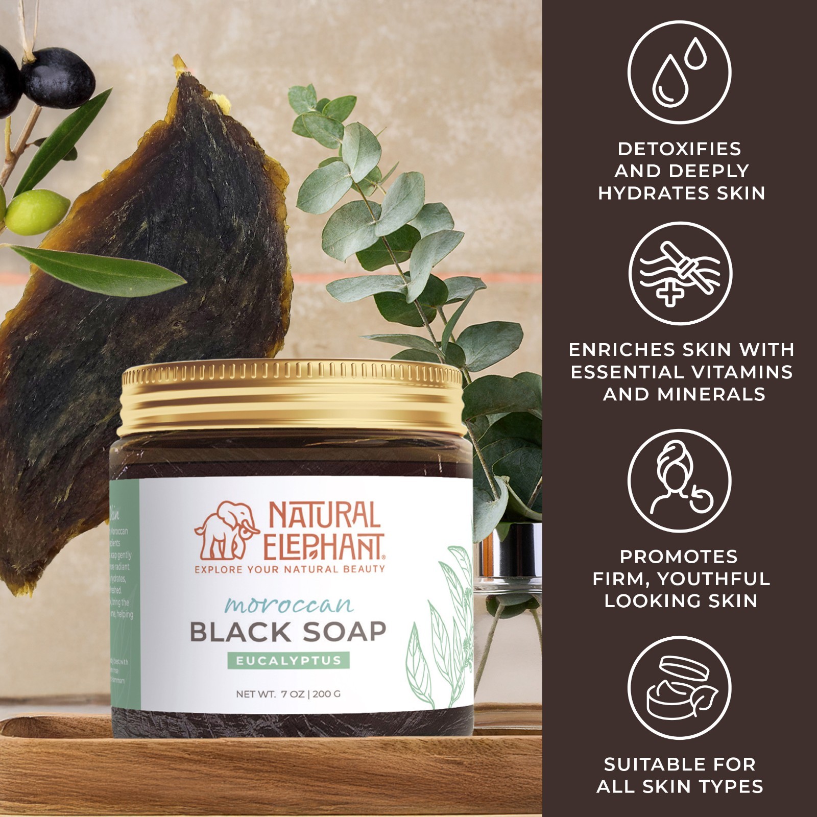 Natural Elephant Moroccan Black Soap | Eucalyptus | Travel Size 2oz