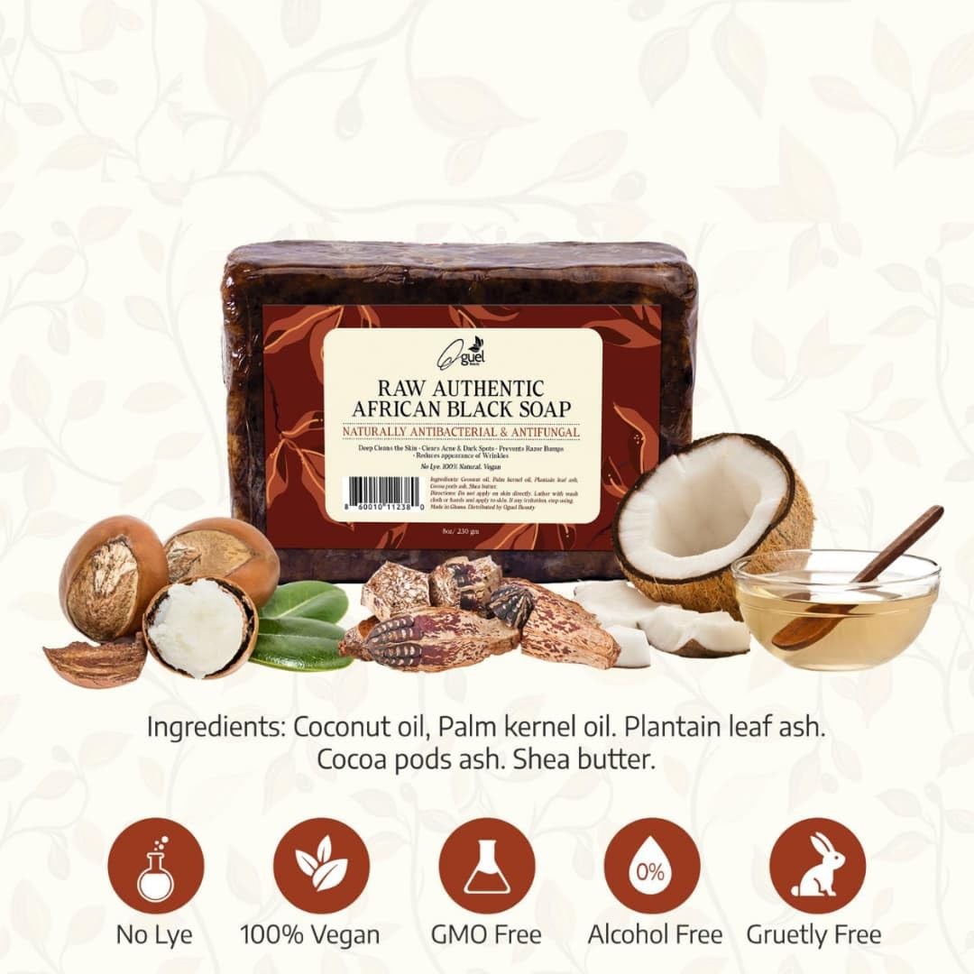 African Black Soap, 8oz, for Face and Body, with Shea Butter, Coconut Oil, Pa…