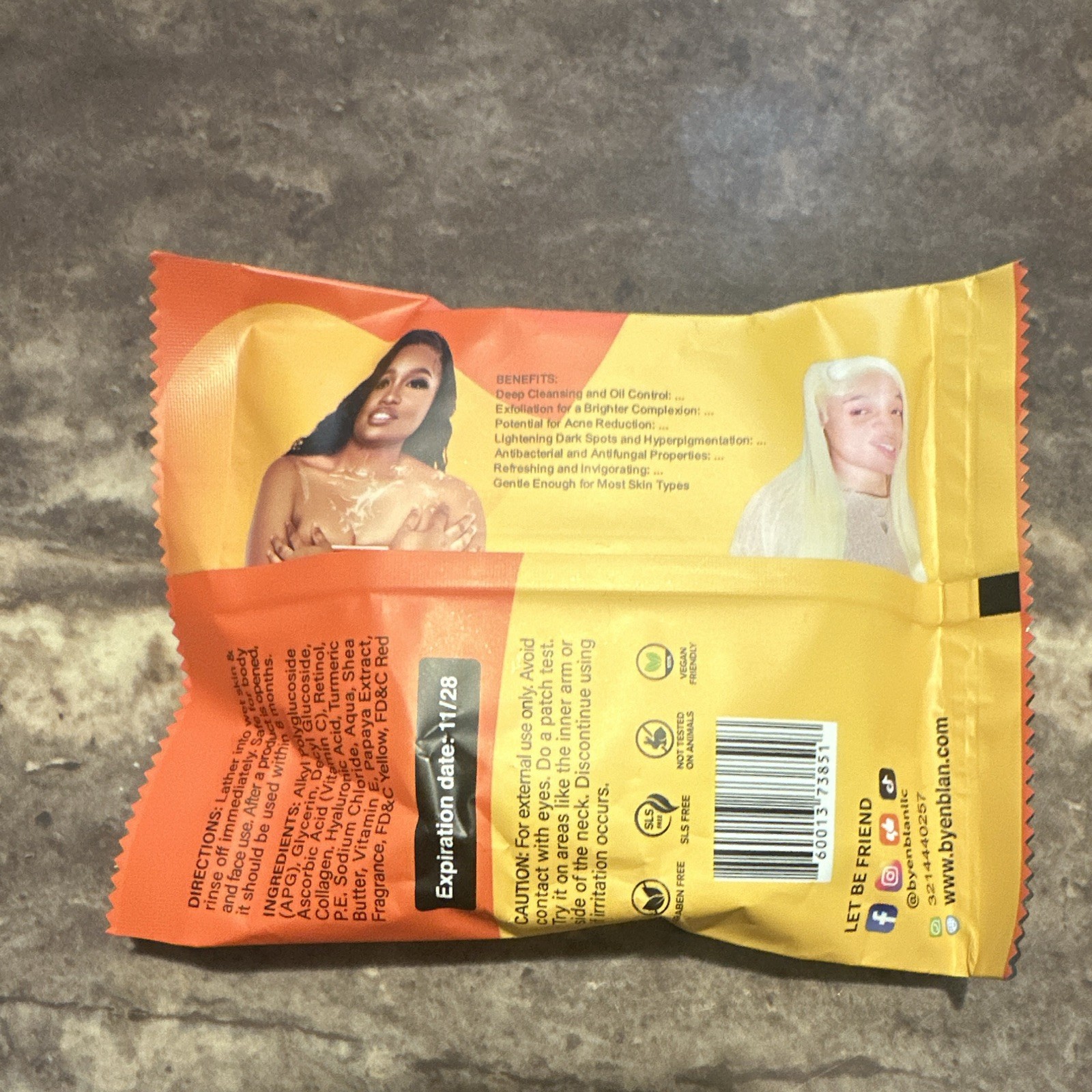 Byenblan Papaya Face & Body Soap Bar w/ Turmeric & Vitamin C, 7 oz