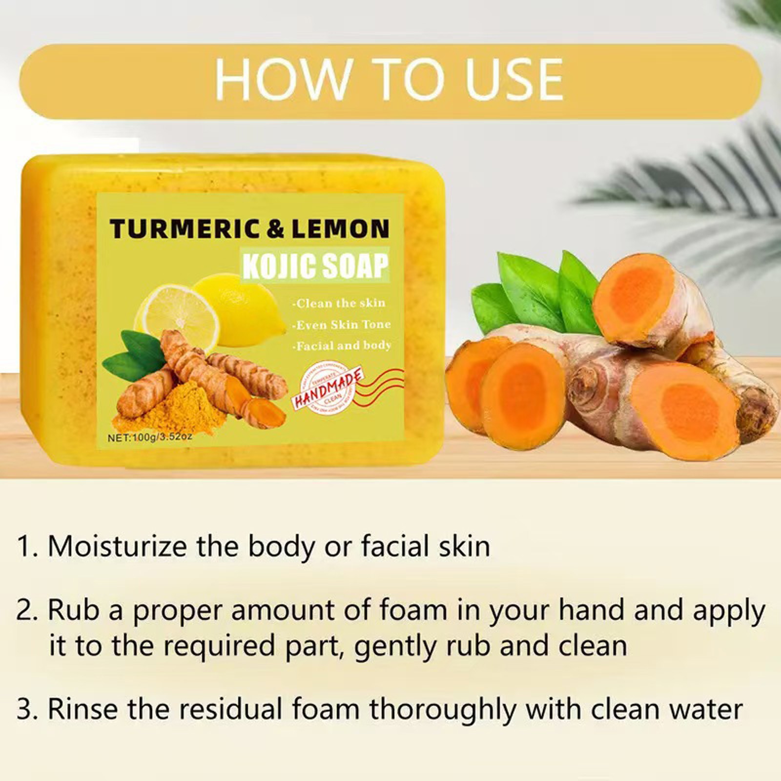 1Pcs Handmade Soap Soap Bar 100g Nourishing Turmeric Lemon Soap Hydrating