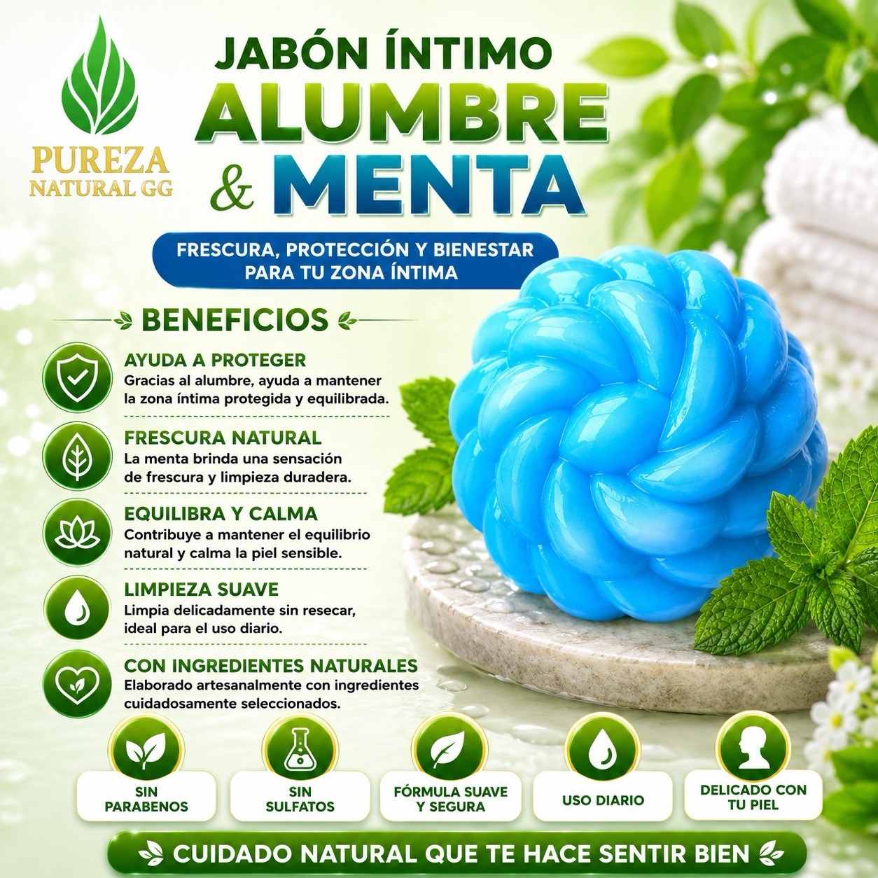 Pureza Natural GG Alumbre & Mint Body Bar Soap Blue Round Sensitive Skin