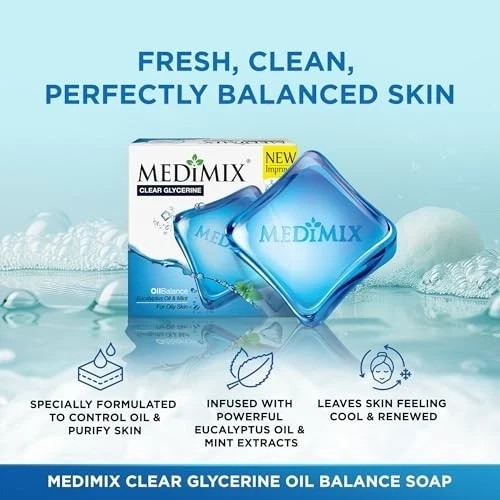Medimix Clear Glycerine Soap Oil Balance Eucalyptus Mint Oily Skin 100g 4Pc