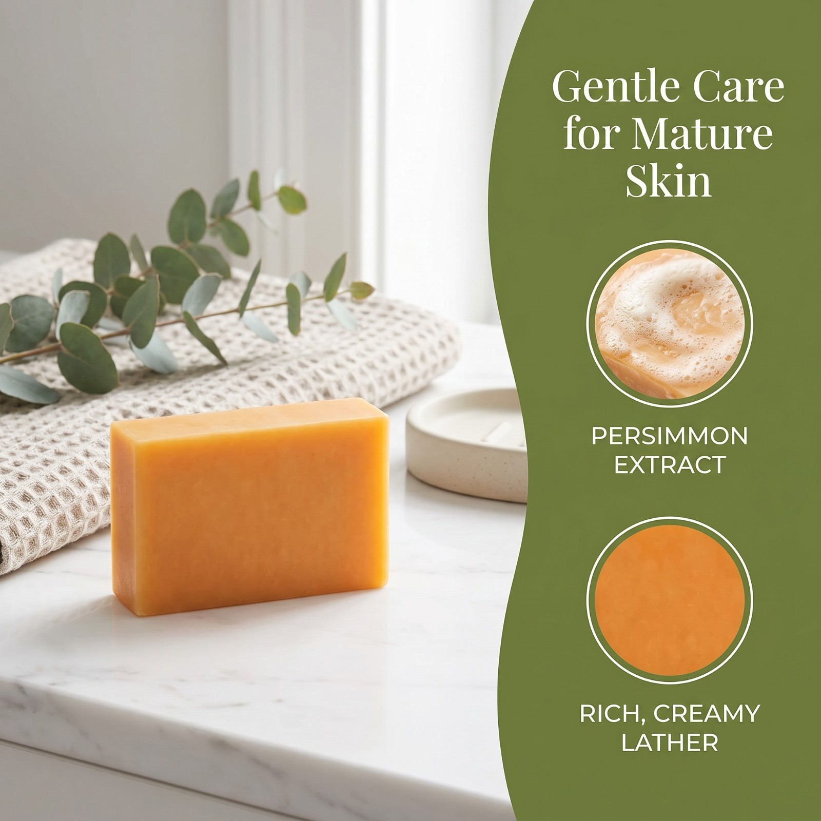 Kaori Persimmon Soap Bar Natural Odor Care for Mature Skin Daily Cleansing