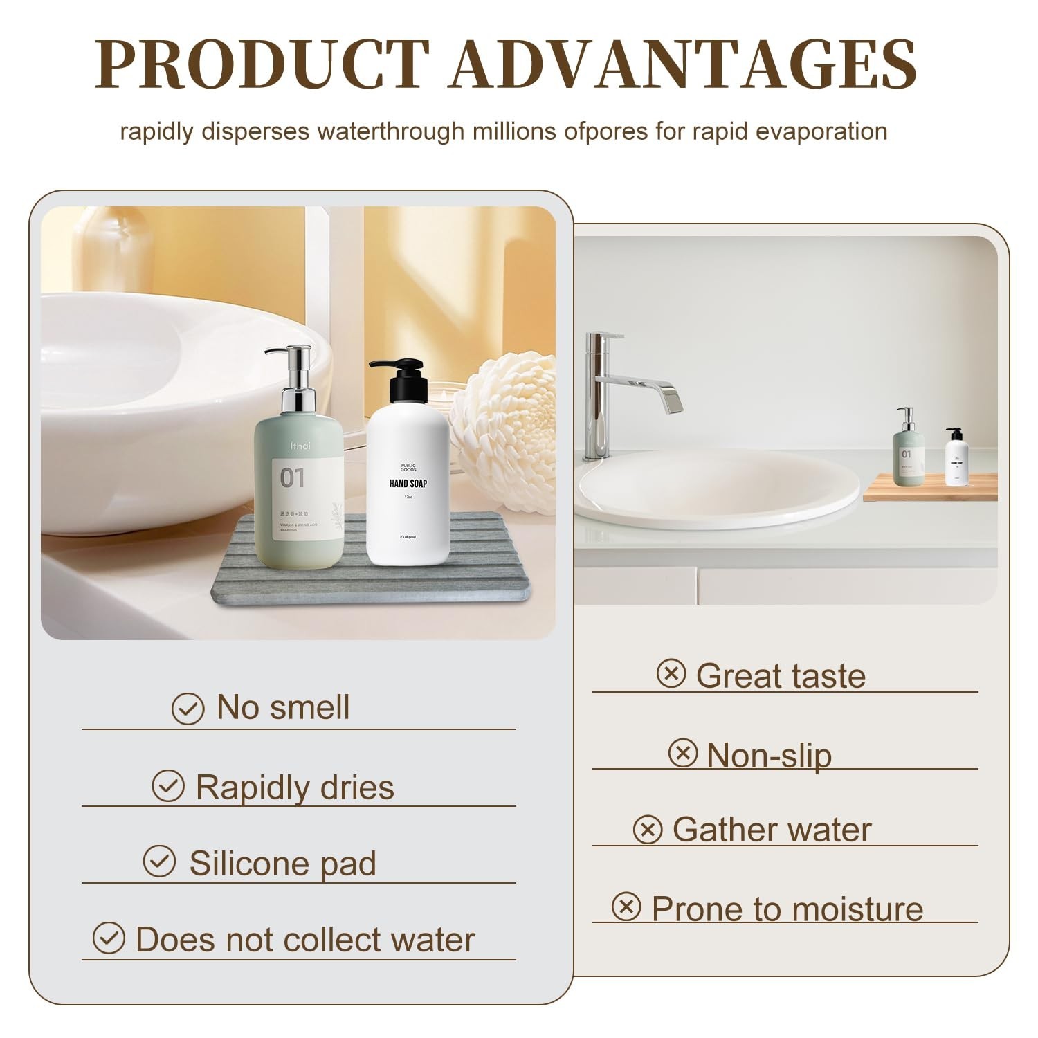 2PCS Fast-Dry Diatomite Sink Tray Set, Ultra Absorbent Soap Holder & Coaster …